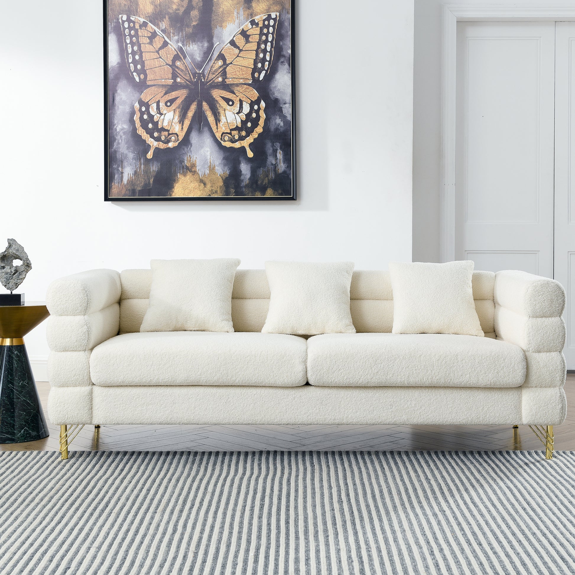 81 Inch Oversized 3 Seater Sectional Sofa, Living Room Comfort Fabric Sectional Sofa Deep Seating Sectional Sofa, Soft Sitting With 3 Pillows For Living Room,Bedroom,White Teddy Ivory W834S00036 Ivory Primary Living Space American Design Foam Fabric 3