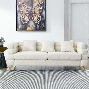 81 Inch Oversized 3 Seater Sectional Sofa, Living Room Comfort Fabric Sectional Sofa Deep Seating Sectional Sofa, Soft Sitting With 3 Pillows For Living Room,Bedroom,White Teddy Ivory W834S00036 Ivory Primary Living Space American Design Foam Fabric 3