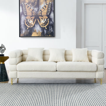 81 Inch Oversized 3 Seater Sectional Sofa, Living Room Comfort Fabric Sectional Sofa Deep Seating Sectional Sofa, Soft Sitting With 3 Pillows For Living Room, Bedroom, Etc., White Teddy Ivory Ivory Primary Living Space American Design Foam Fabric 3 Seat