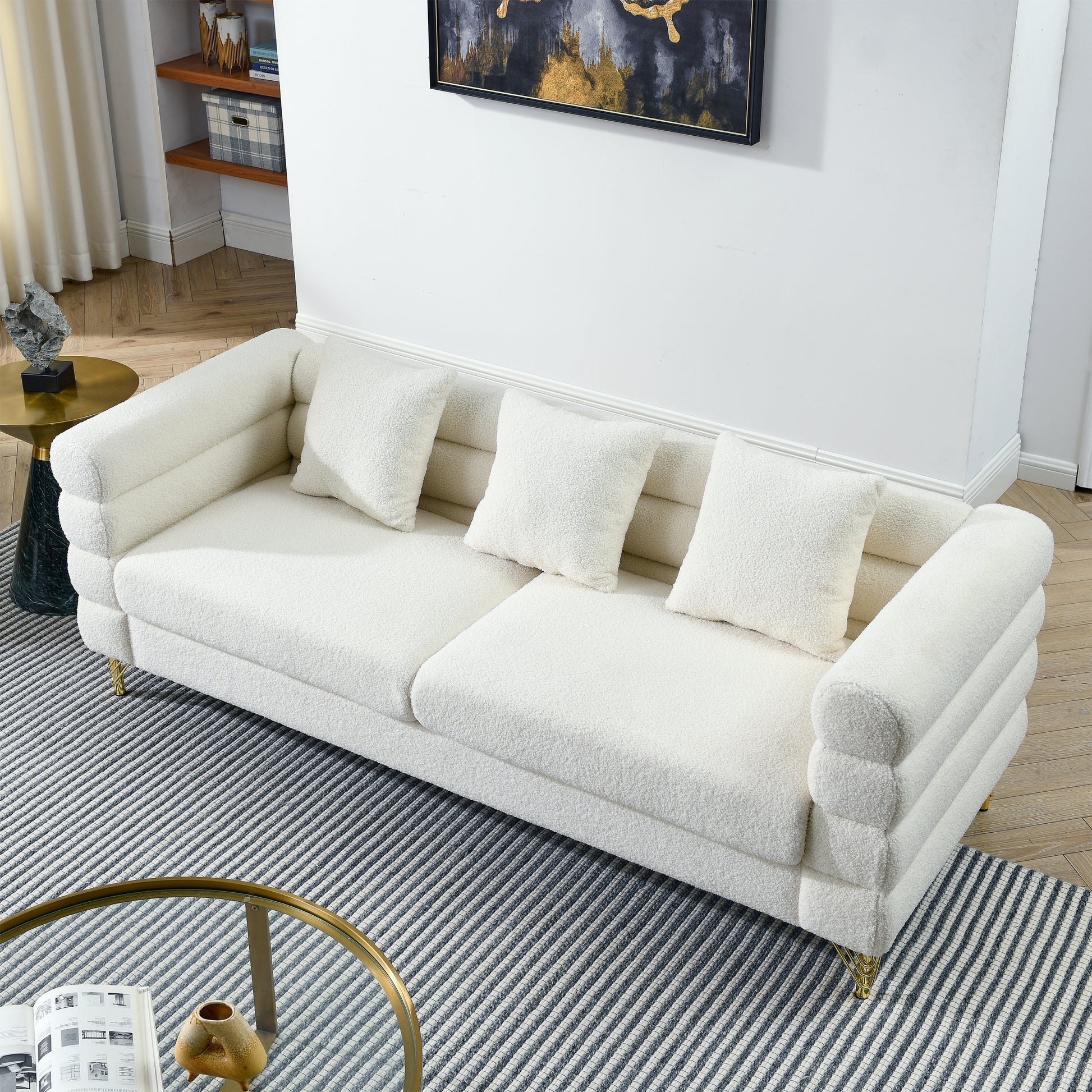 81 Inch Oversized 3 Seater Sectional Sofa, Living Room Comfort Fabric Sectional Sofa Deep Seating Sectional Sofa, Soft Sitting With 3 Pillows For Living Room,Bedroom,White Teddy Ivory W834S00036 Ivory Primary Living Space American Design Foam Fabric 3