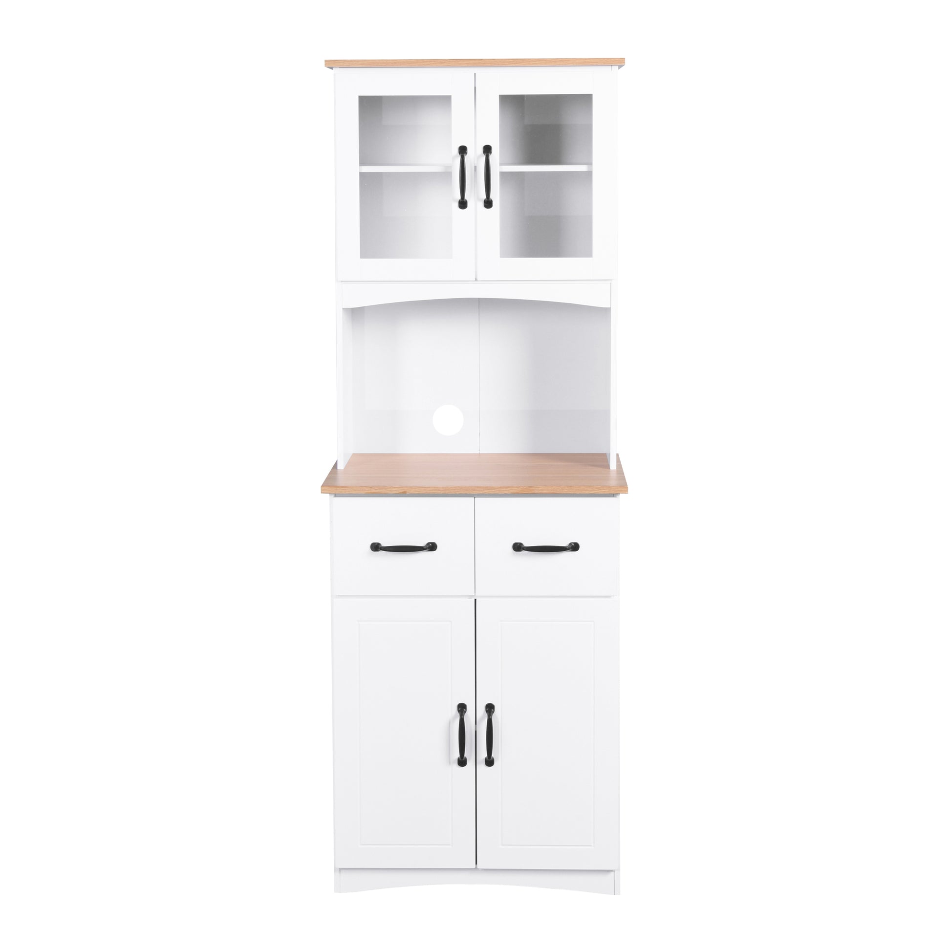 Wooden Kitchen Cabinet White Pantry Room Storage Microwave Cabinet With Framed Glass Doors And Drawer White Mdf