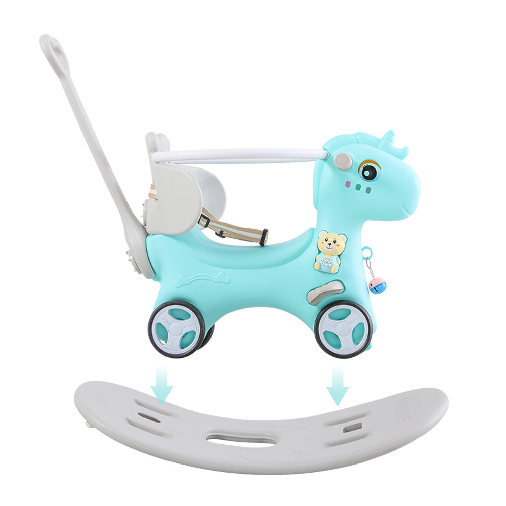 Rocking Horse For Toddlers, Balance Bike Ride On Toys With Push Handle, Backrest And Balance Board For Baby Girl And Boy, Unicorn Kids Riding Birthday Blue Blue Hdpe