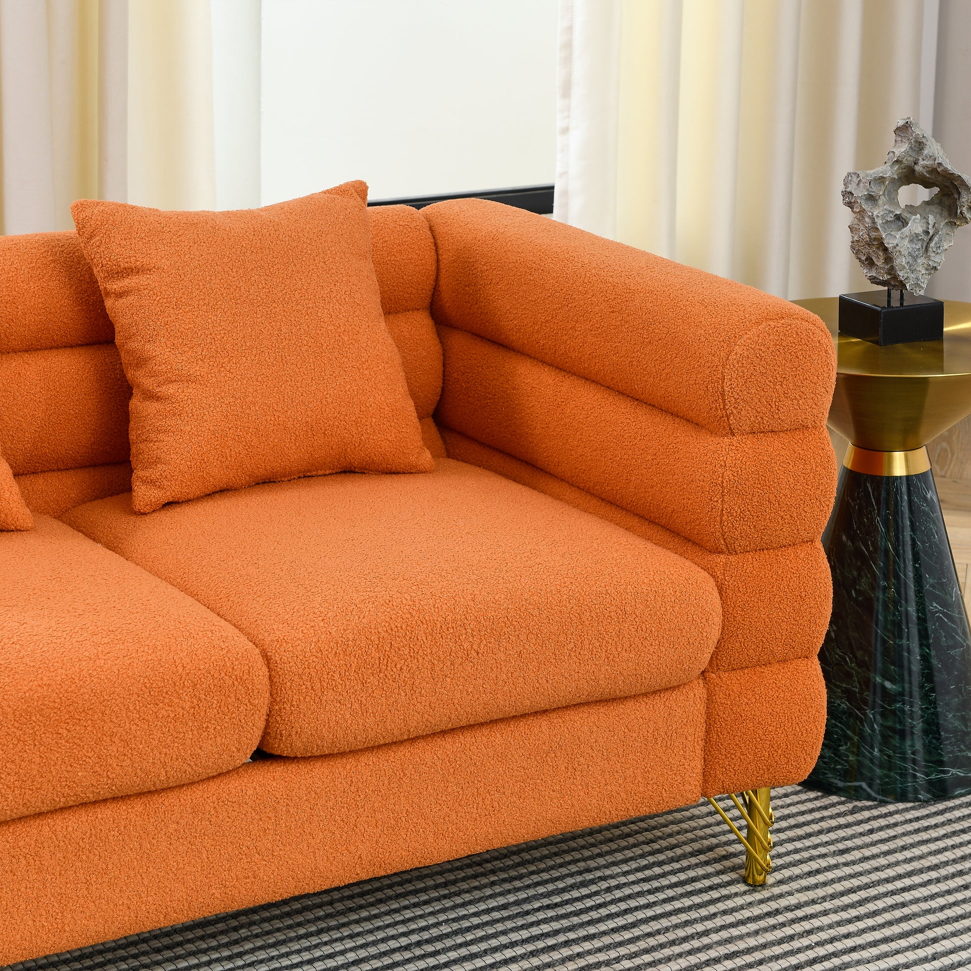 60Inch Oversized 2 Seater Sectional Sofa, Living Room Comfort Fabric Sectional Sofa Deep Seating Sectional Sofa, Soft Sitting With 2 Pillows For Living Room,Bedroom,Office,Orange Teddy W834S00031 Orange Primary Living Space American Design Foam Fabric 2