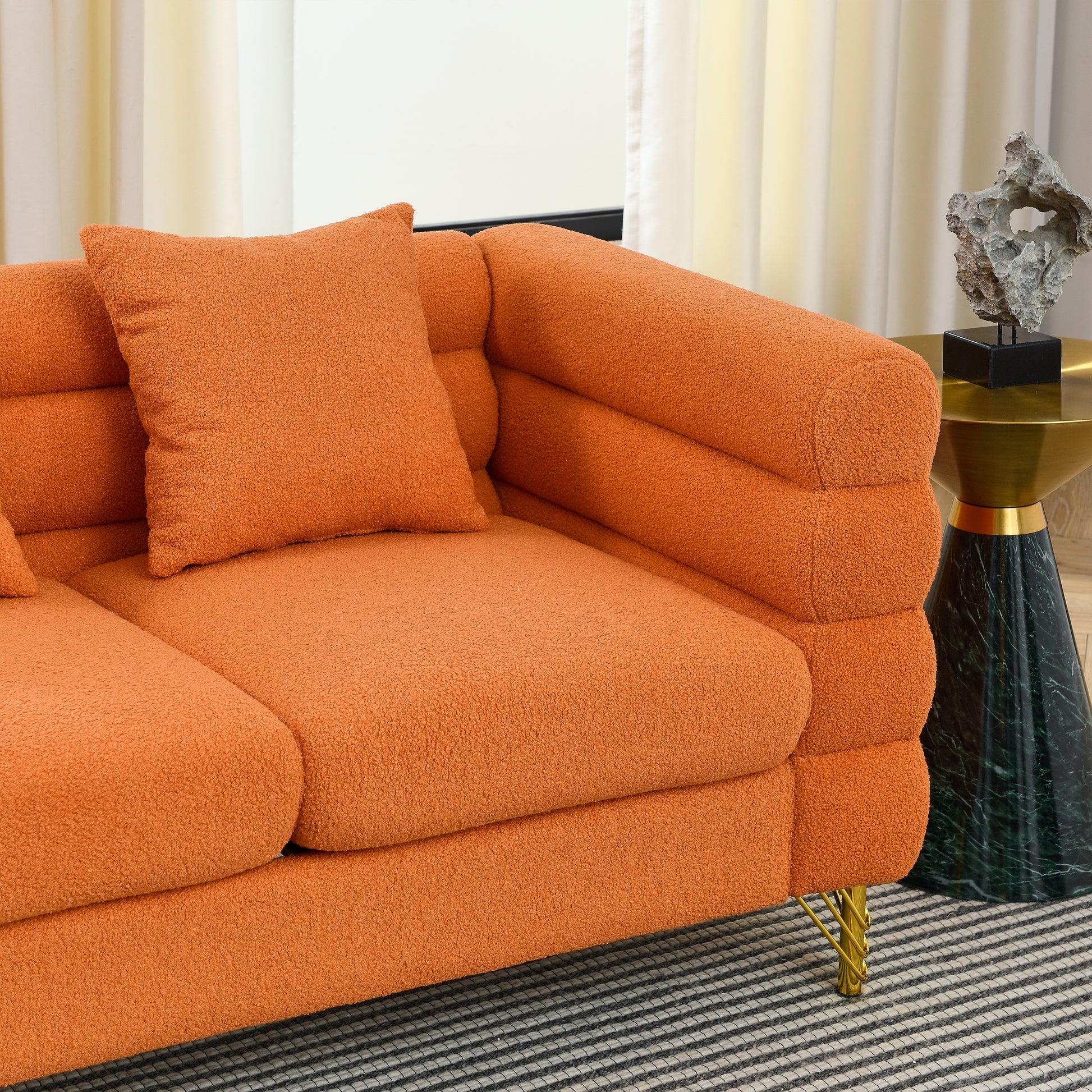 3 Seater 2 Seater Combination Sofa.Orange Teddy Orange Primary Living Space American Design Foam Fabric