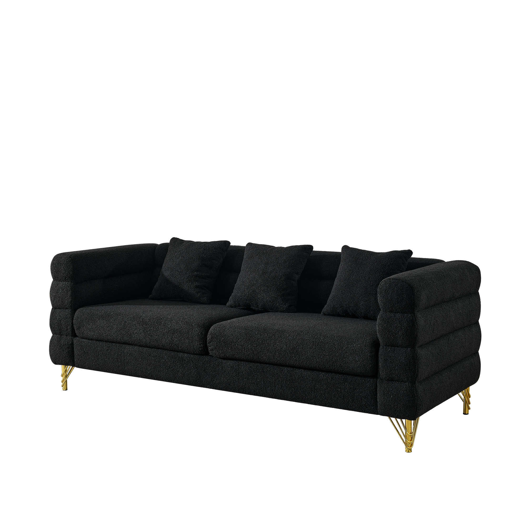 3 Seater 2 Seater Combination Sofa.Black Teddy Black Primary Living Space American Design Foam Fabric