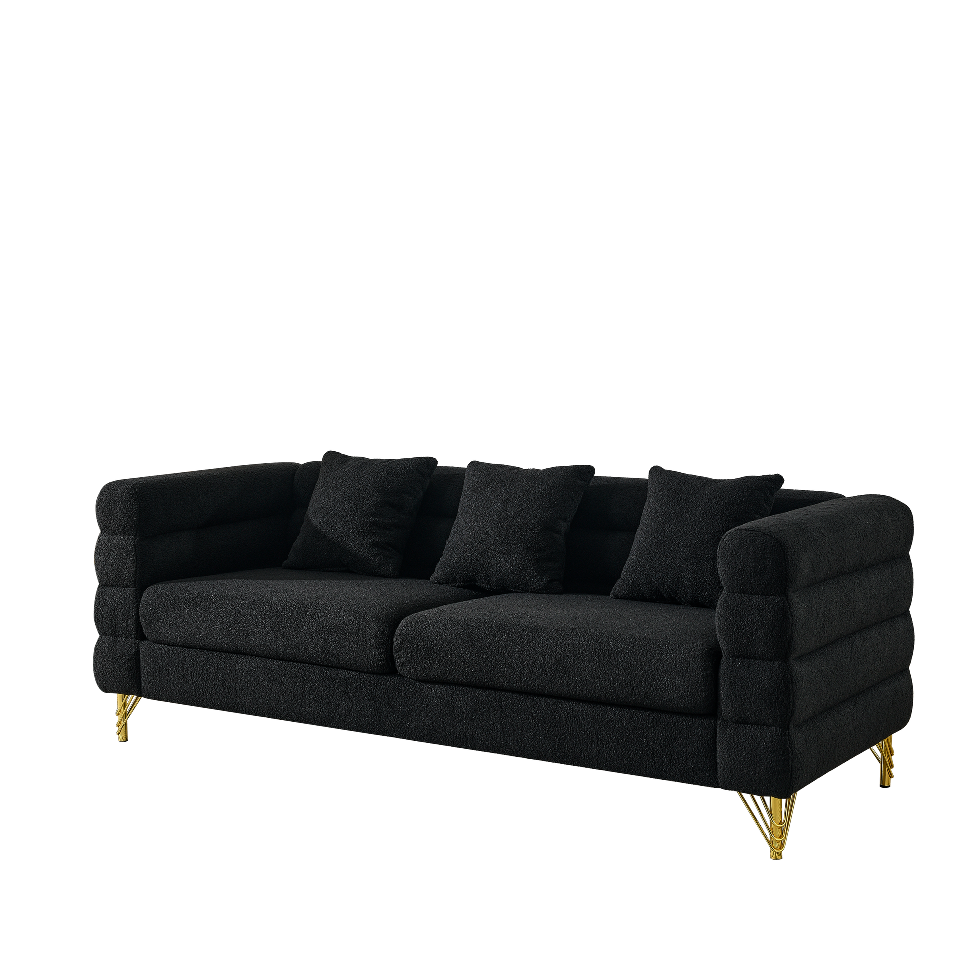 3 Seater 3 Seater Combination Sofa.Black Teddy Black Primary Living Space American Design Foam Fabric