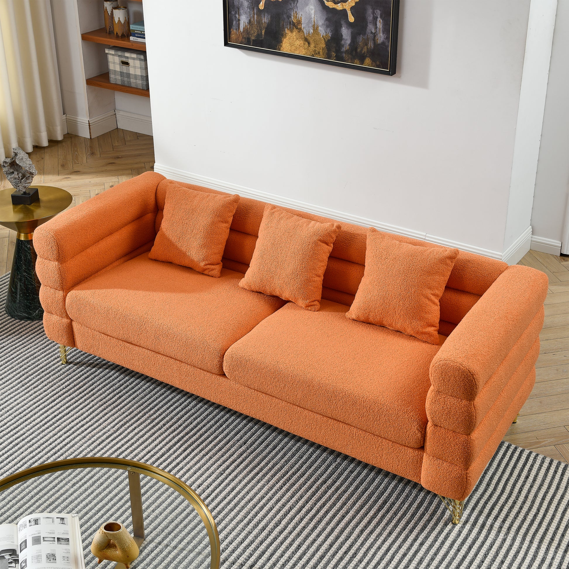 3 Seater 2 Seater Combination Sofa.Orange Teddy Orange Primary Living Space American Design Foam Fabric