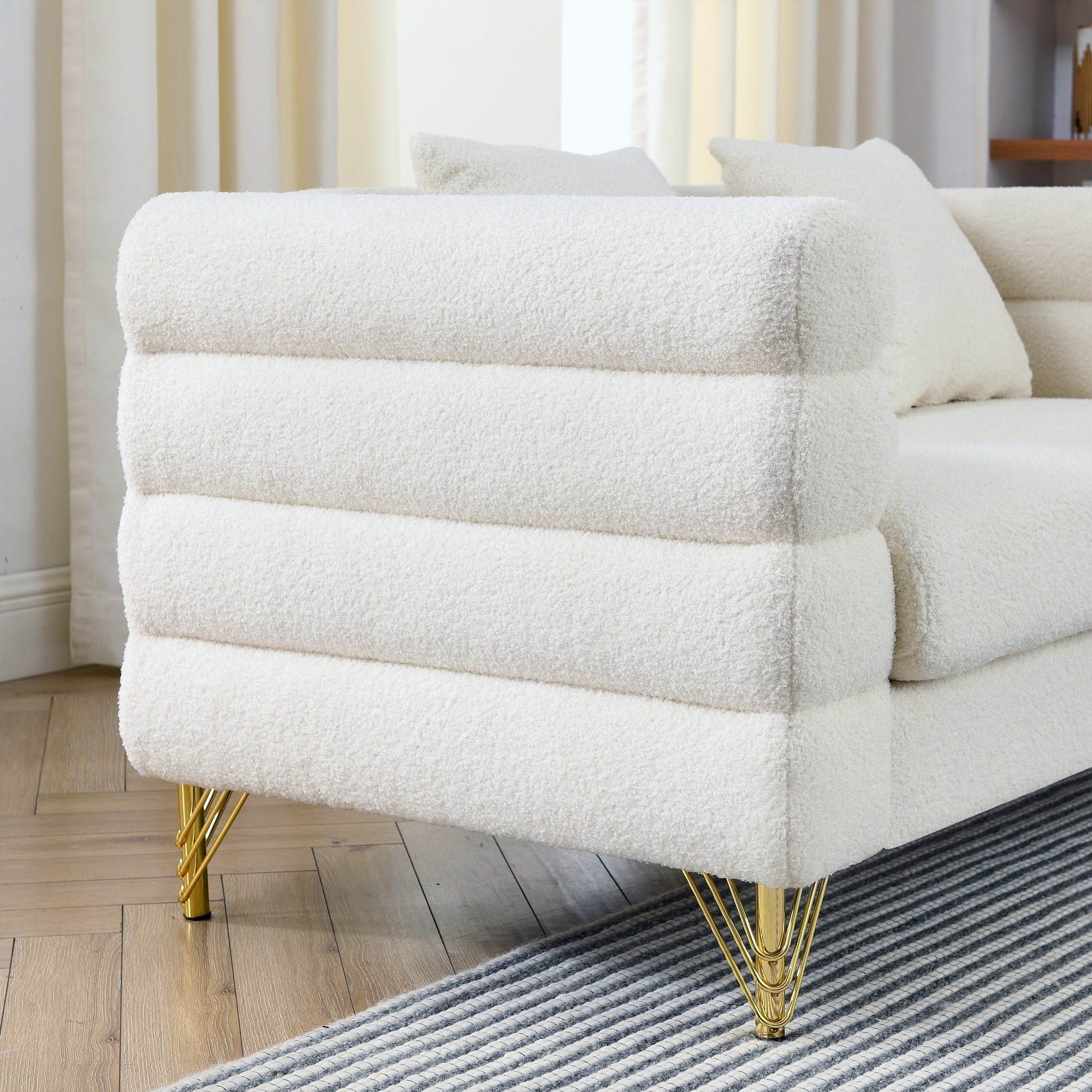 81 Inch Oversized 3 Seater Sectional Sofa, Living Room Comfort Fabric Sectional Sofa Deep Seating Sectional Sofa, Soft Sitting With 3 Pillows For Living Room,Bedroom,White Teddy Ivory W834S00036 Ivory Primary Living Space American Design Foam Fabric 3
