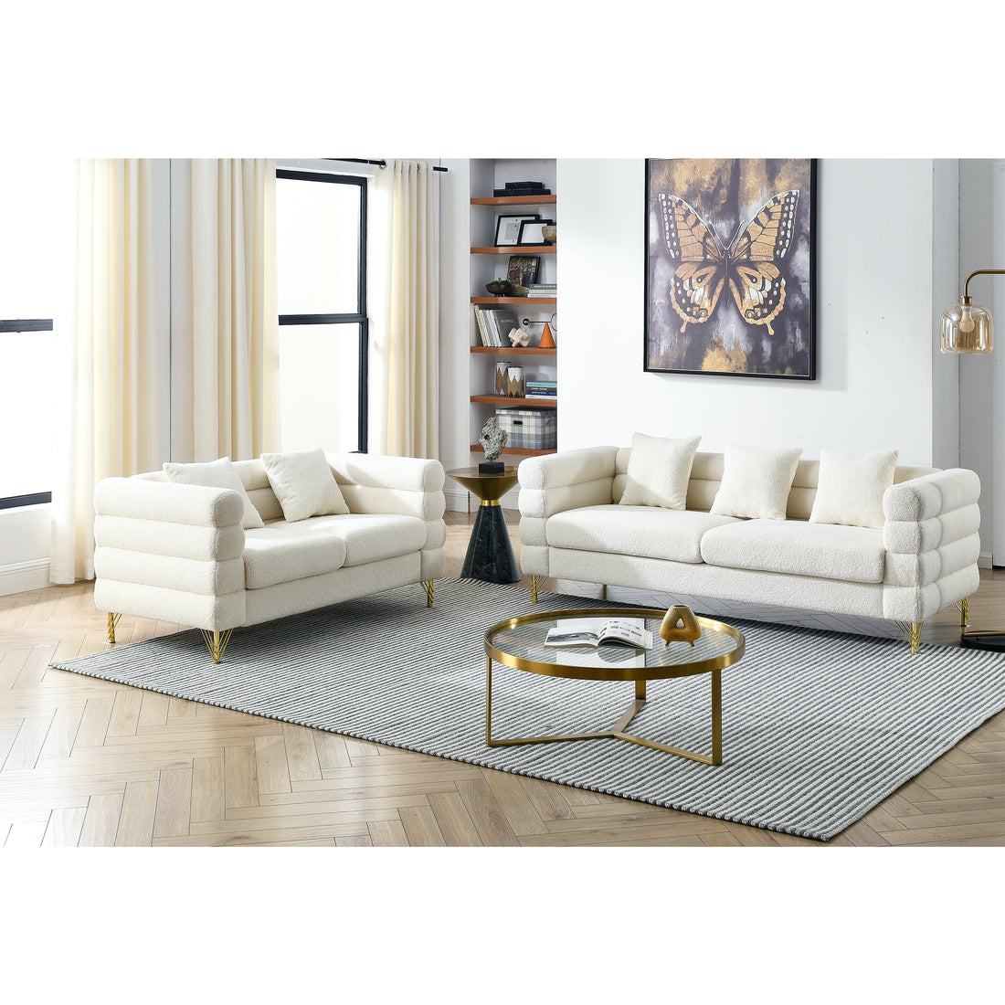 3 Seater 2 Seater Combination Sofa.White Teddy Ivory Ivory Primary Living Space American Design Foam Fabric