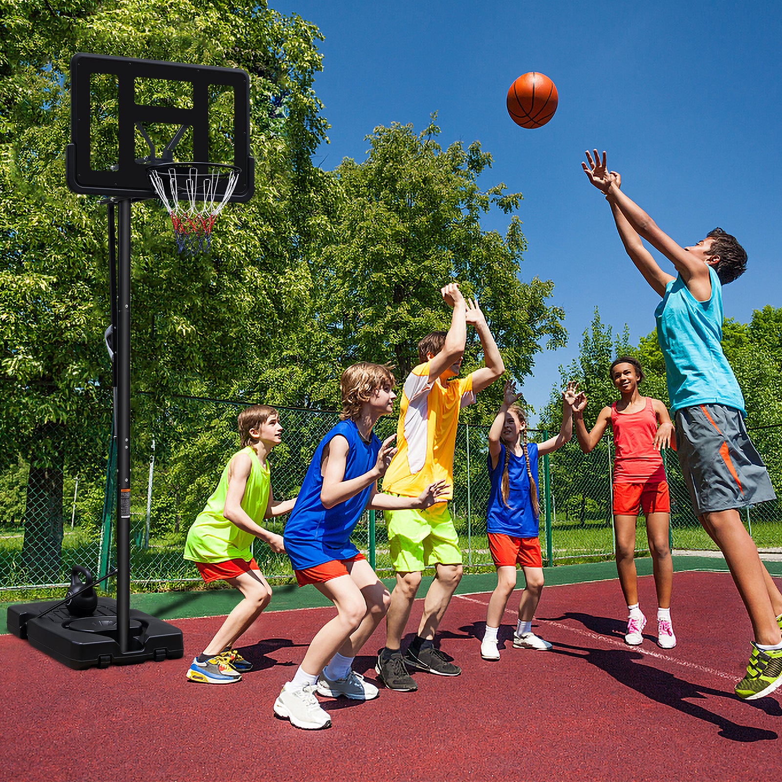 Teenagers Portable Basketball Hoop Height Adjustable Basketball Hoop Stand 7.5Ft 10Ft With 44 Inch Backboard And Wheels For Adults Teens Balls Sports Black Garden & Outdoor Sporty Iron