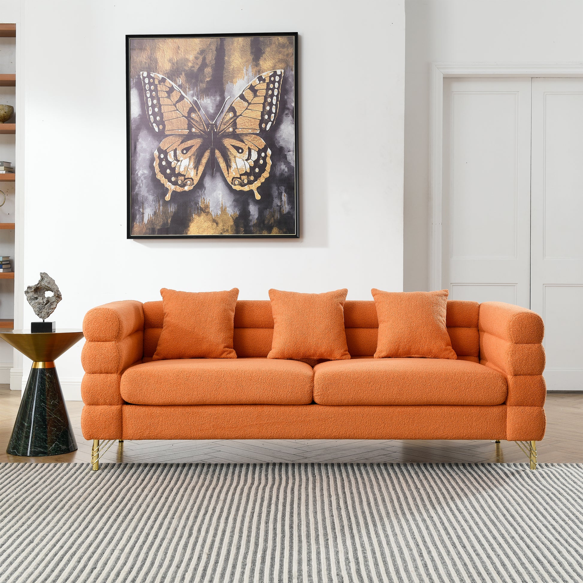 3 Seater 2 Seater Combination Sofa.Orange Teddy Orange Primary Living Space American Design Foam Fabric