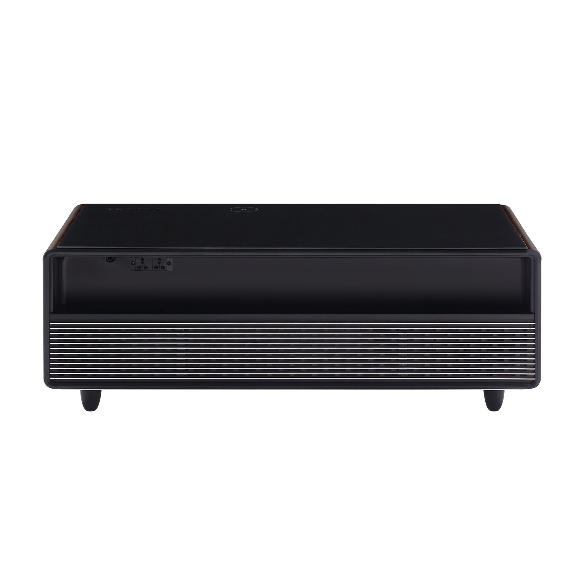 Modern Smart Coffee Table With Built In Fridge, Bluetooth Speaker, Wireless Charging Module, Touch Control Panel, Power Socket, Usb Interface, Outlet Protection, Atmosphere Light, And More, Brown Black Brown Built In Outlets Or Usb Primary Living Space