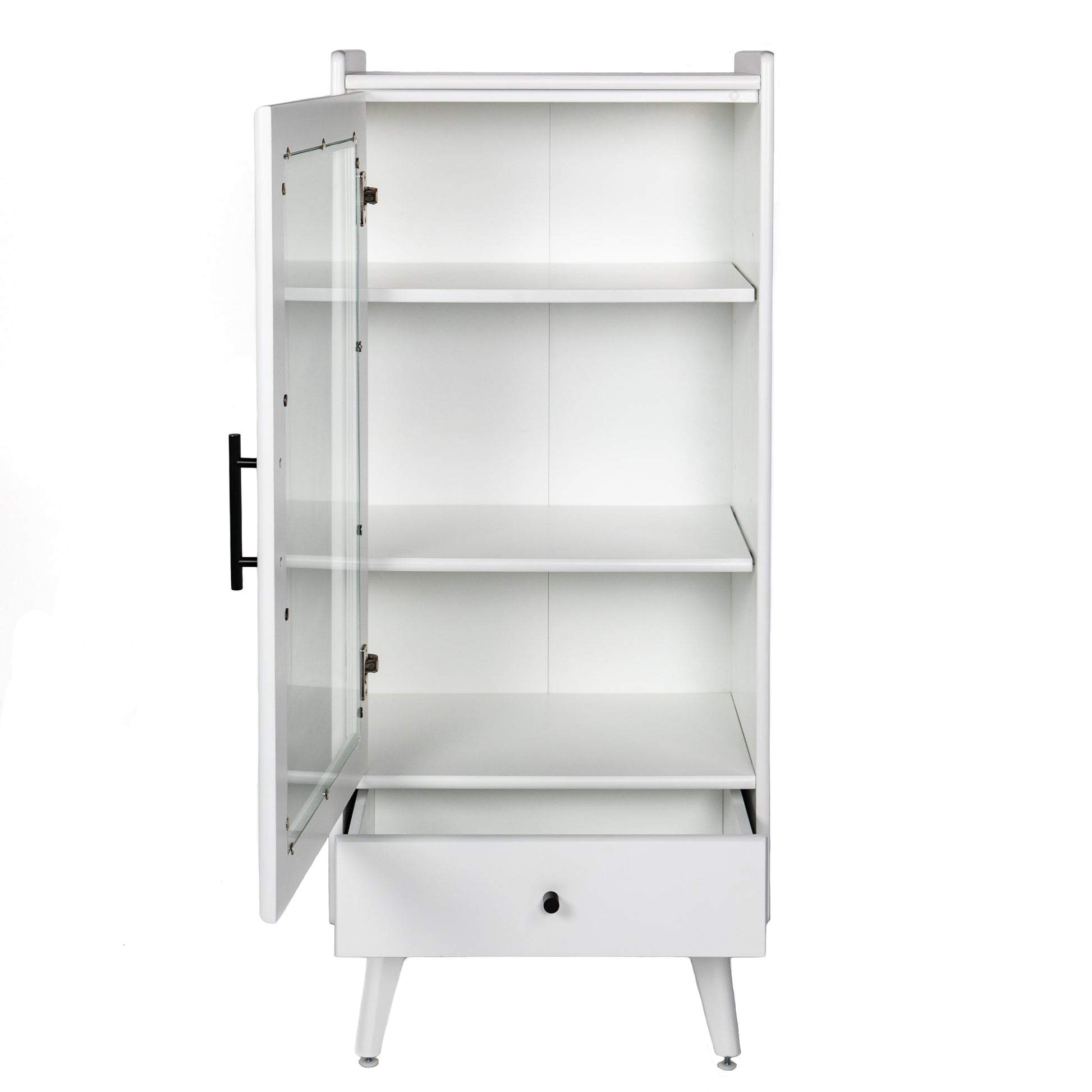 Modern Bathroom Storage Cabinet & Floor Standing Cabinet With Glass Door With Double Adjustable Shelves And One Drawer, Extra Storage Space On Top, White 19.75" 13.75" 46" White Mdf