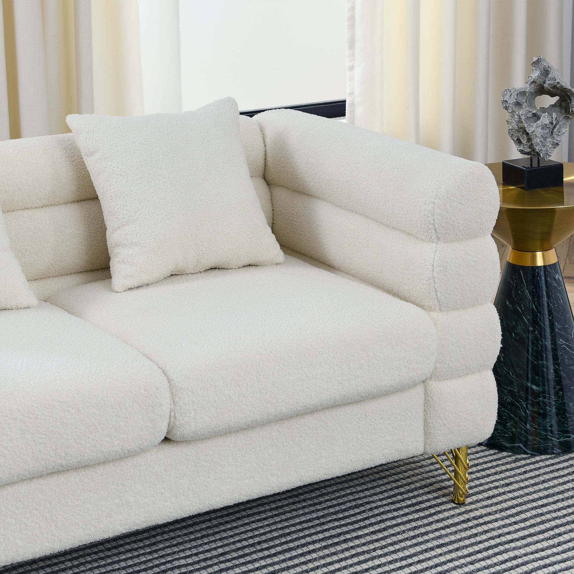 3 Seater 2 Seater Combination Sofa.White Teddy Ivory Ivory Primary Living Space American Design Foam Fabric