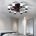 21.7 Inch Ceiling Fan Light Windmill Shaped Flush Mount Ceiling Fan With Light With Remote Control And Timer,Black Black White Abs Iron