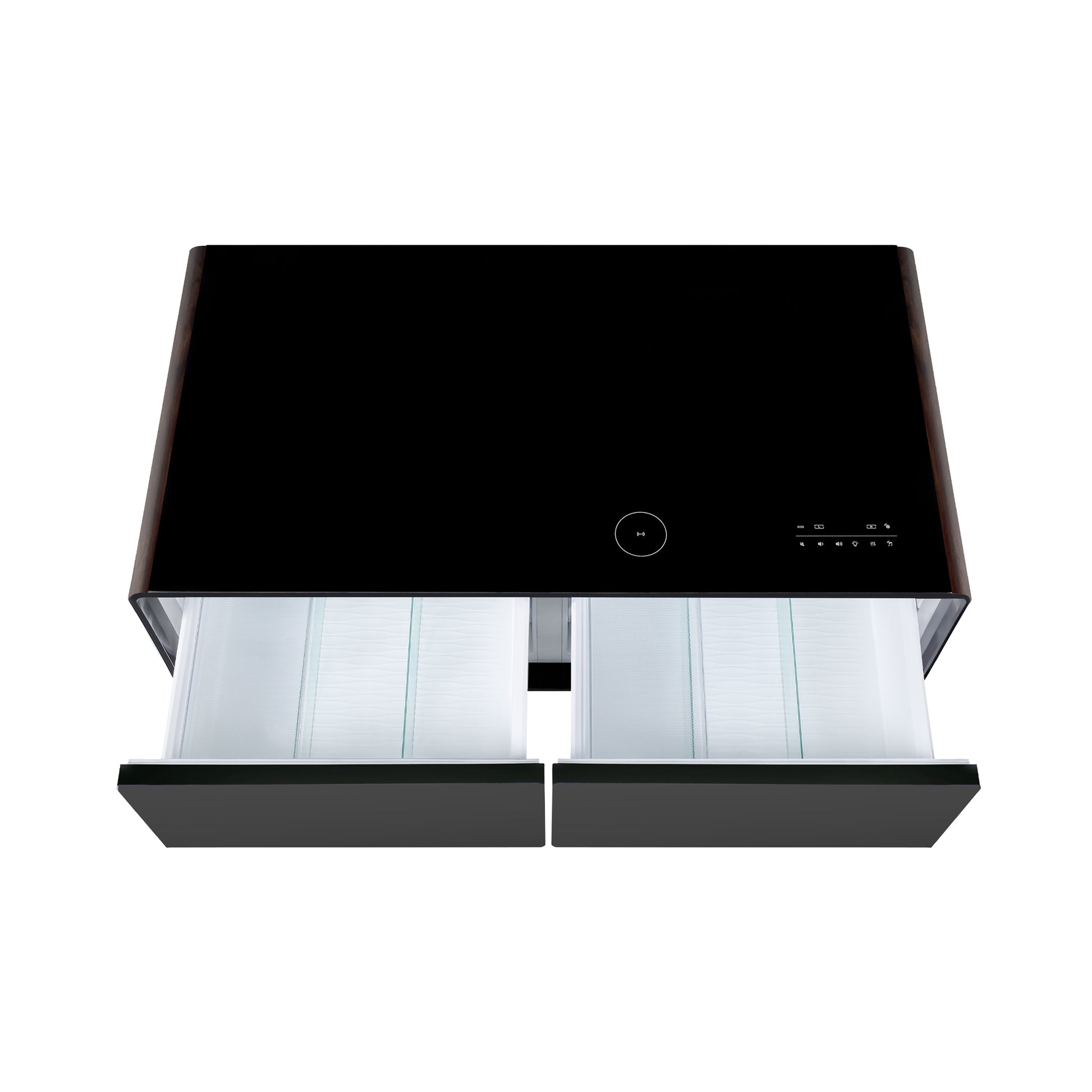 Modern Smart Coffee Table With Built In Fridge, Bluetooth Speaker, Wireless Charging Module, Touch Control Panel, Power Socket, Usb Interface, Outlet Protection, Atmosphere Light, Black Black Primary Living Space Coffee & End Tables Abs