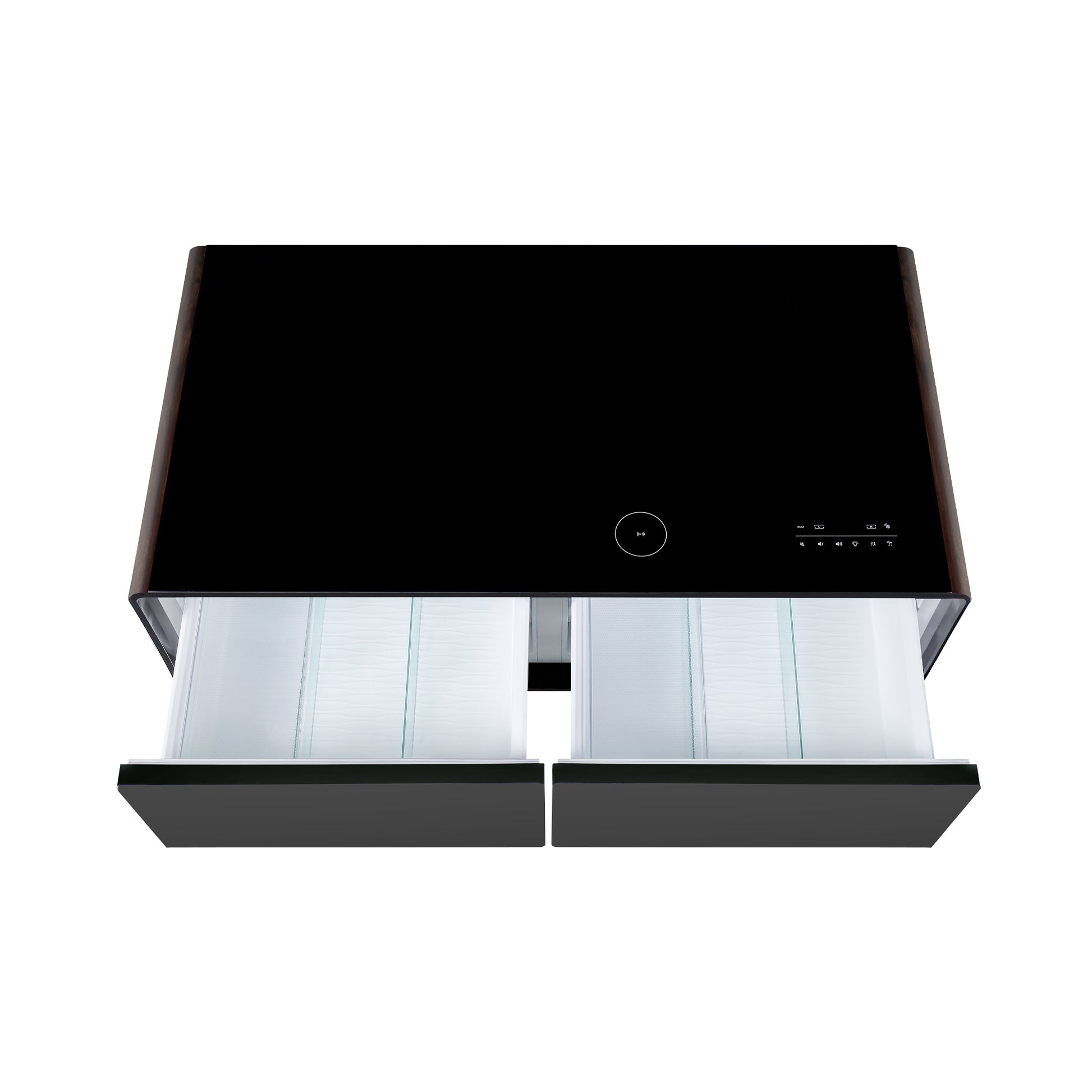 Modern Smart Coffee Table With Built In Fridge, Bluetooth Speaker, Wireless Charging Module, Touch Control Panel, Power Socket, Usb Interface, Outlet Protection, Atmosphere Light, And More, Brown Black Brown Built In Outlets Or Usb Primary Living Space