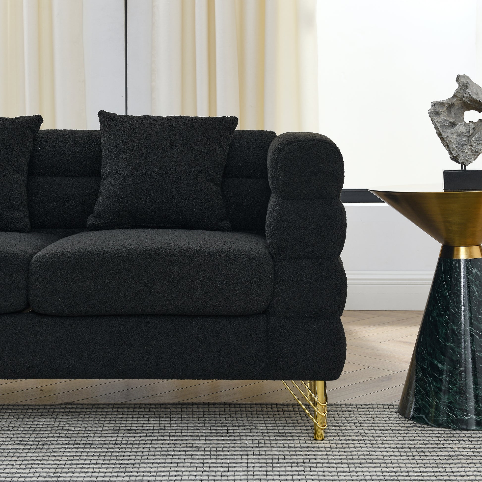 3 Seater 2 Seater Combination Sofa.Black Teddy Black Primary Living Space American Design Foam Fabric