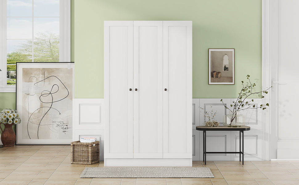 3 Door Shutter Wardrobe With Shelves, White Hinged White White Shelf Bedroom Contemporary 3 Mdf