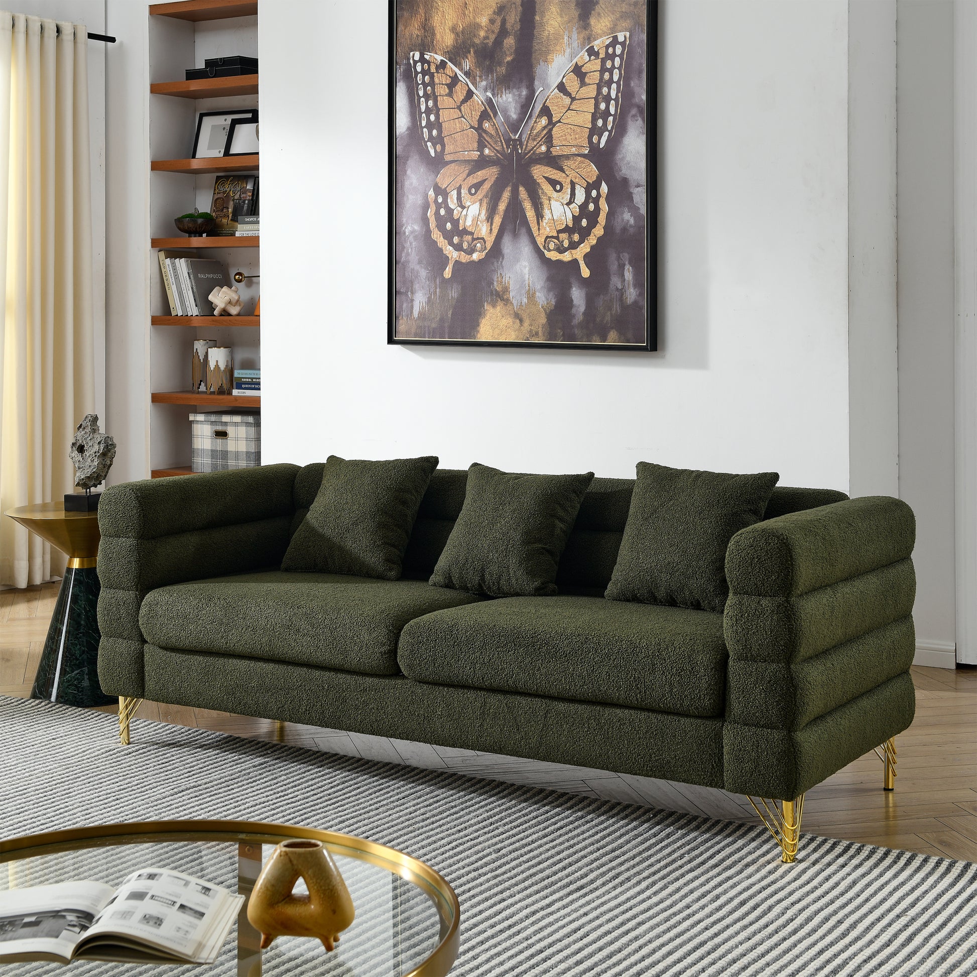 3 Seater 3 Seater Combination Sofa.Green Teddy Green Primary Living Space American Design Foam Fabric