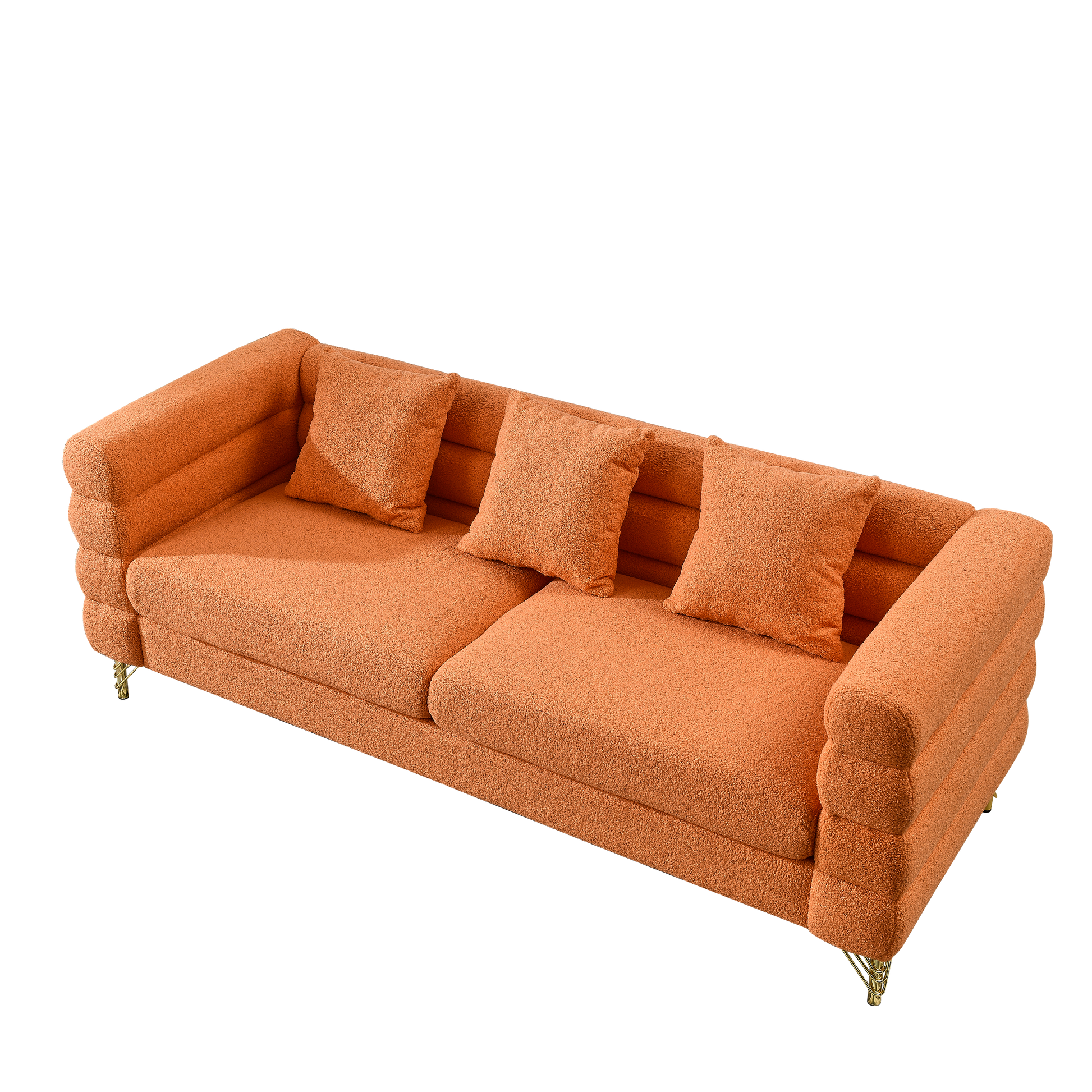 81 Inch Oversized 3 Seater Sectional Sofa, Living Room Comfort Fabric Sectional Sofa Deep Seating Sectional Sofa, Soft Sitting With 3 Pillows For Living Room,Bedroom,Office.,Orange Teddy W834S00034 Orange Primary Living Space American Design Foam Fabric