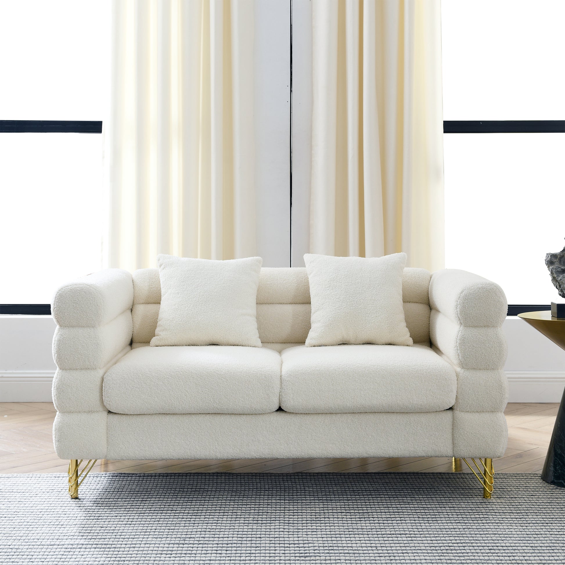 3 Seater 3 Seater Combination Sofa.White Teddy Ivory White Teddy Primary Living Space American Design Foam Fabric