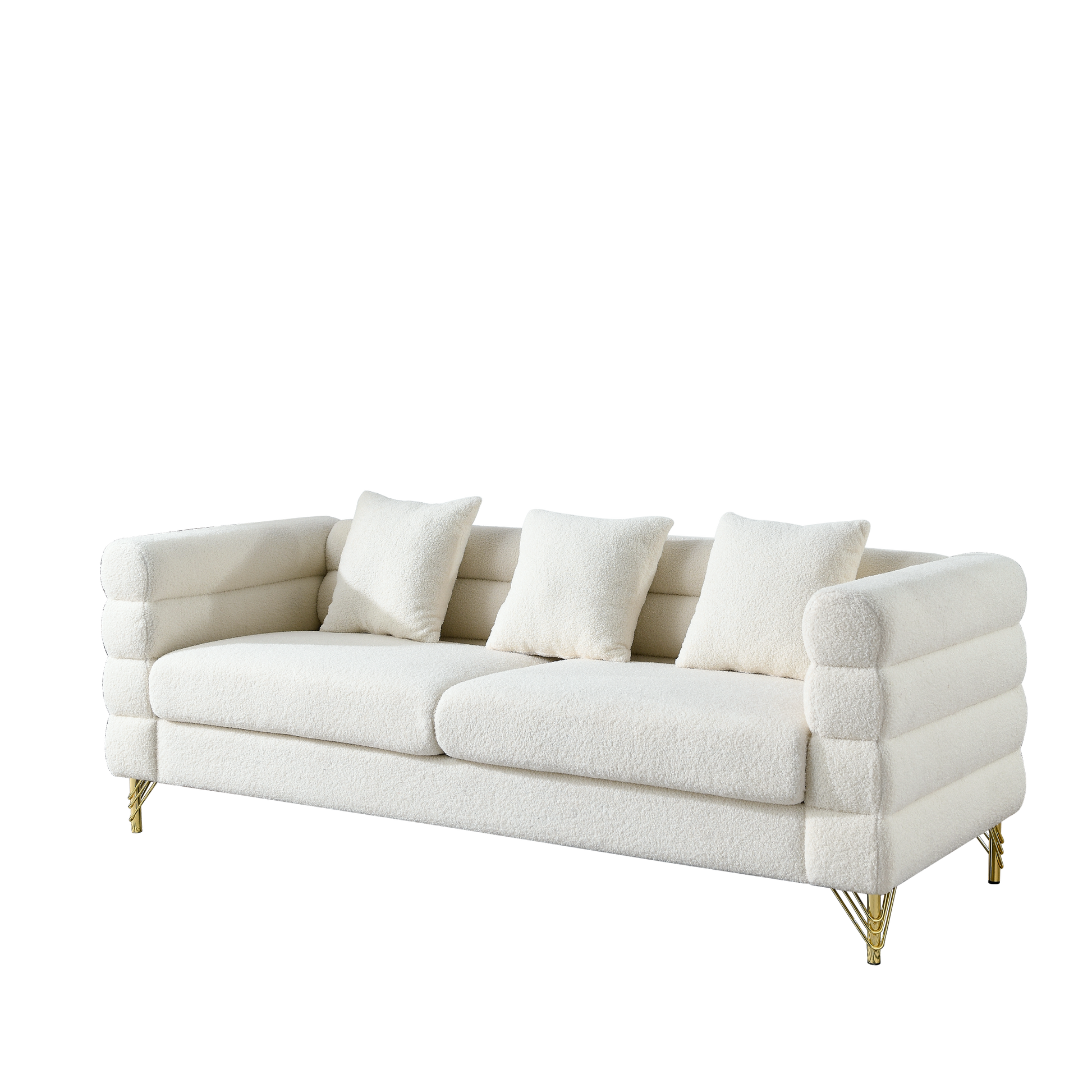 81 Inch Oversized 3 Seater Sectional Sofa, Living Room Comfort Fabric Sectional Sofa Deep Seating Sectional Sofa, Soft Sitting With 3 Pillows For Living Room,Bedroom,White Teddy Ivory W834S00036 Ivory Primary Living Space American Design Foam Fabric 3