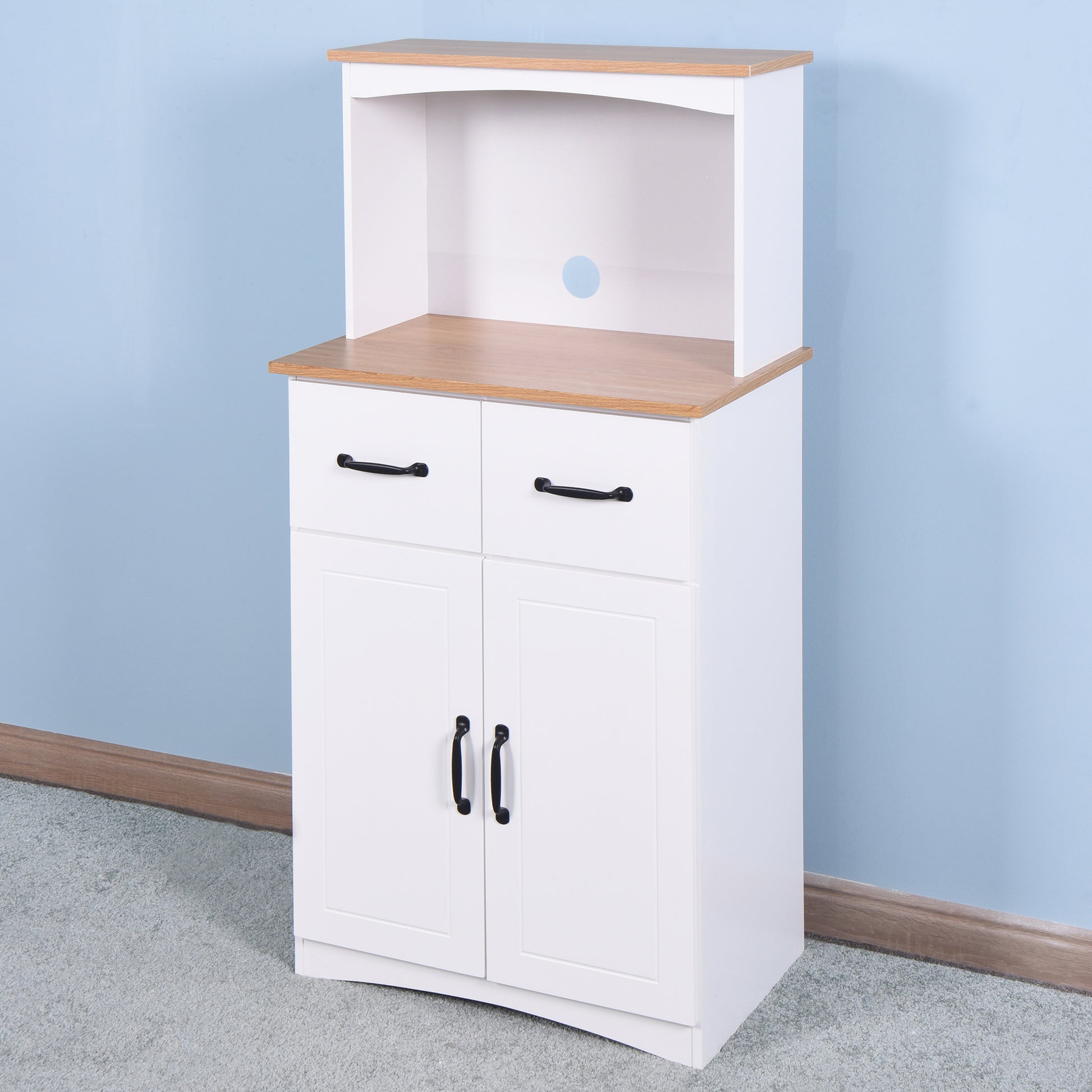 Wooden Kitchen Cabinet White Pantry Storage Microwave Cabinet With Storage Drawer White Mdf