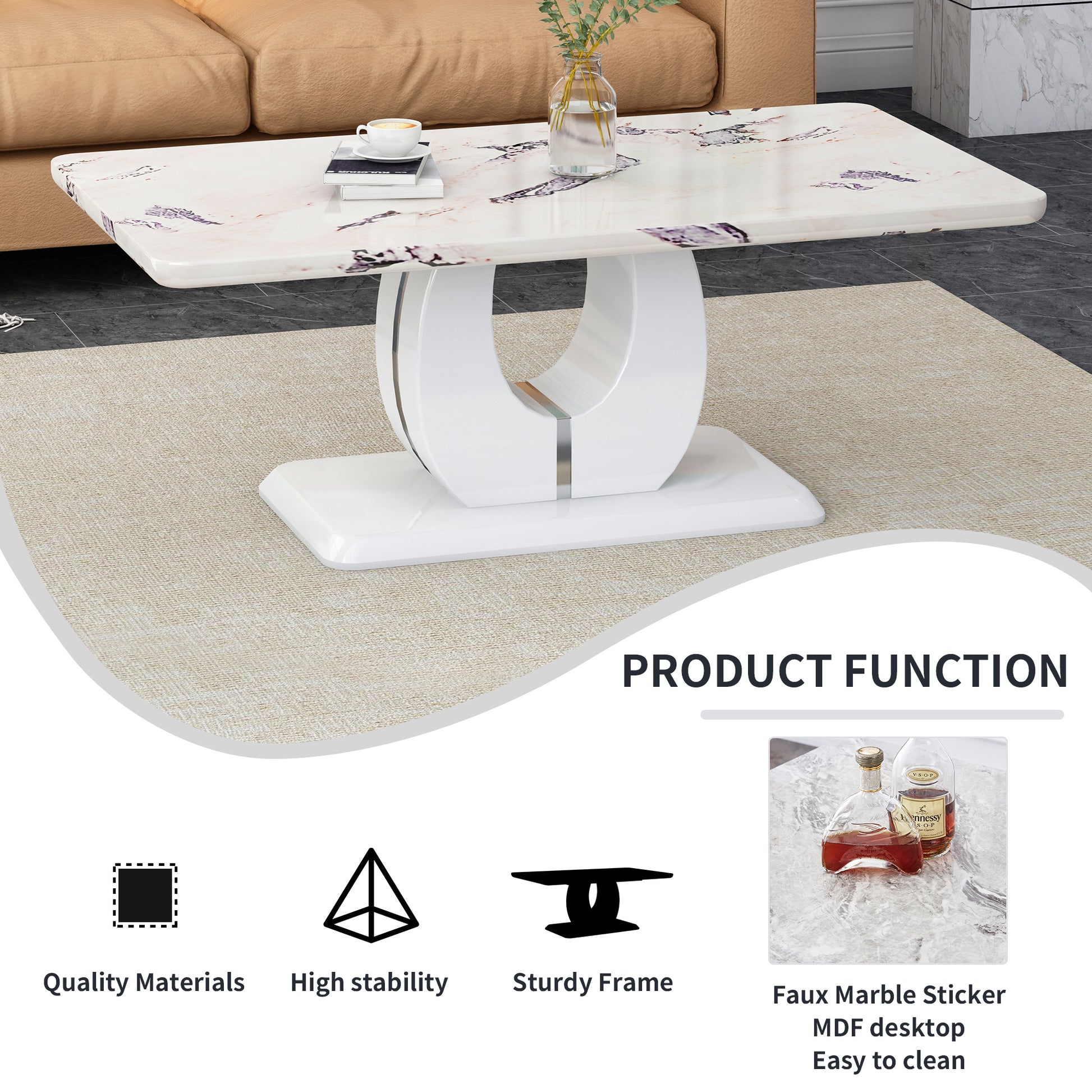 Modern Simple Luxury Imitation Marble Dining Table Rectangular Coffee Table. The Computer Desk. The Game Table. Suitable For Dining Room, Living Room, Terrace, Kitchen. W1151S00265 White Mdf