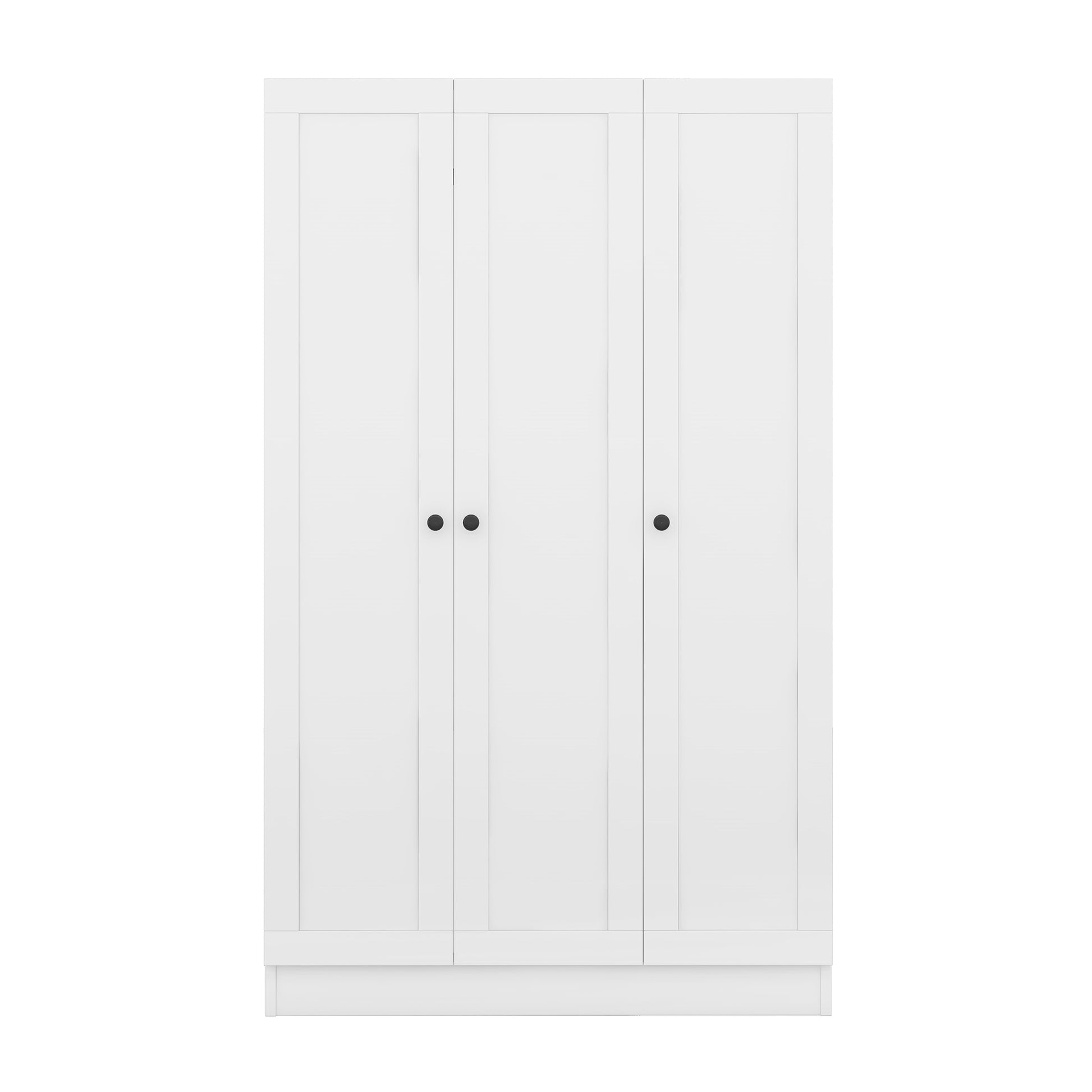 3 Door Shutter Wardrobe With Shelves, White Hinged White White Shelf Bedroom Contemporary 3 Mdf