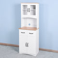 Wooden Kitchen Cabinet White Pantry Room Storage Microwave Cabinet With Framed Glass Doors And Drawer White Mdf