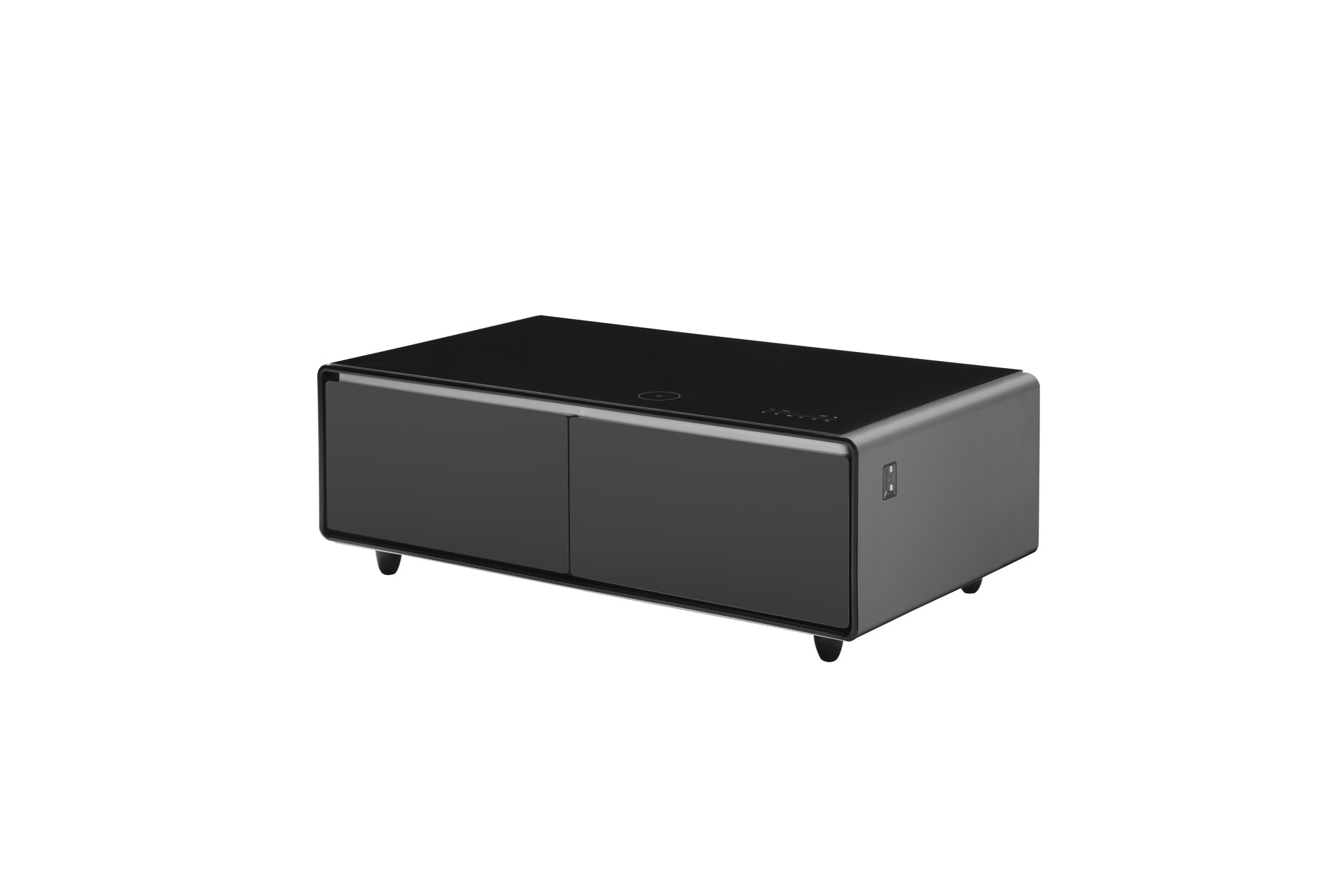 Modern Smart Coffee Table With Built In Fridge, Bluetooth Speaker, Wireless Charging Module, Touch Control Panel, Power Socket, Usb Interface, Outlet Protection, Atmosphere Light, Black Black Primary Living Space Coffee & End Tables Abs