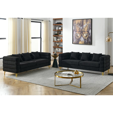 3 Seater 3 Seater Combination Sofa.Black Teddy Black Primary Living Space American Design Foam Fabric