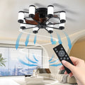 21.7 Inch Ceiling Fan Light Windmill Shaped Flush Mount Ceiling Fan With Light With Remote Control And Timer,Black Black White Abs Iron