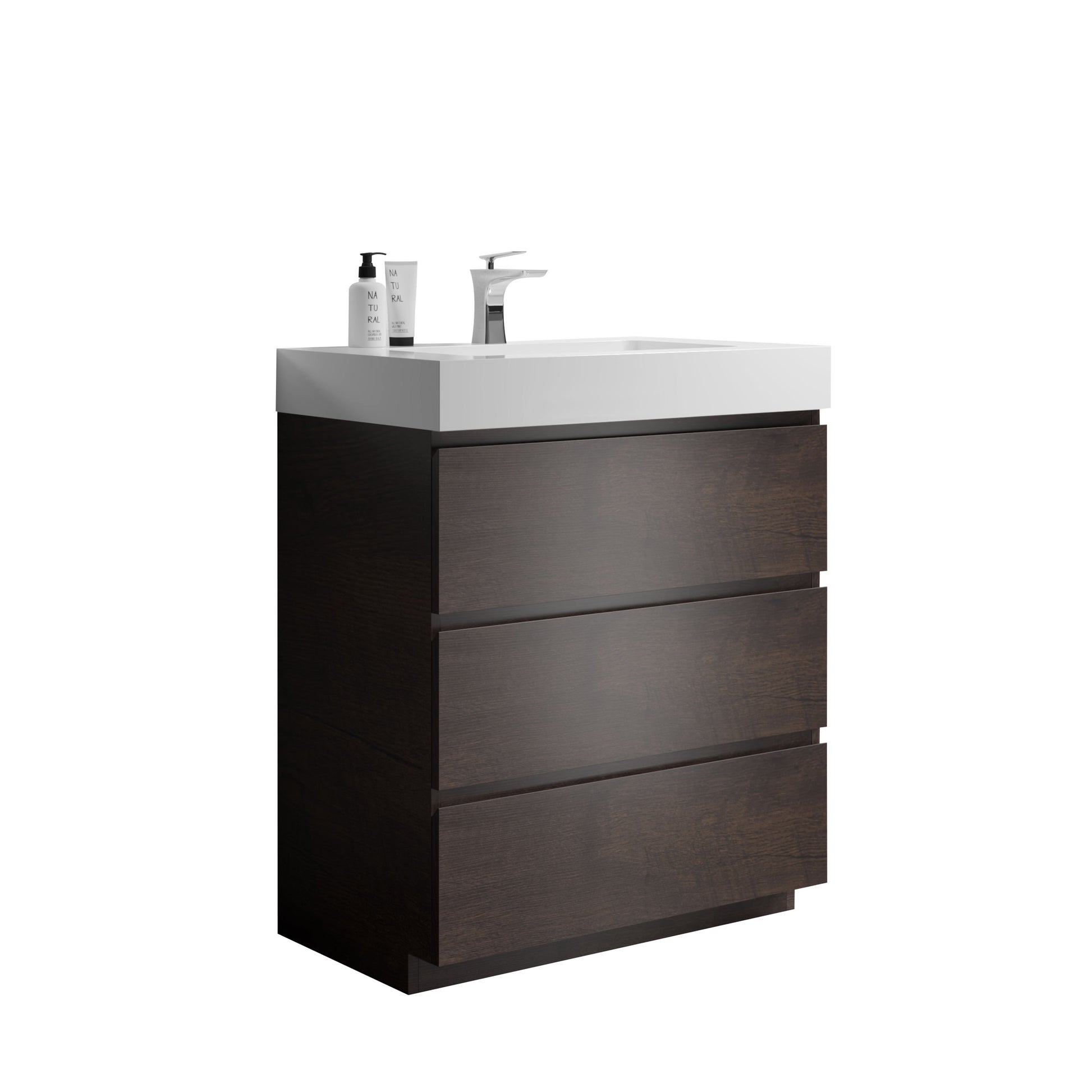 Alice 30" Walnut Bathroom Vanity With Sink, Large Storage Freestanding Bathroom Vanity For Modern Bathroom, One Piece White Sink Basin Without Drain And Faucet, Pre Assembled White Walnut Melamine