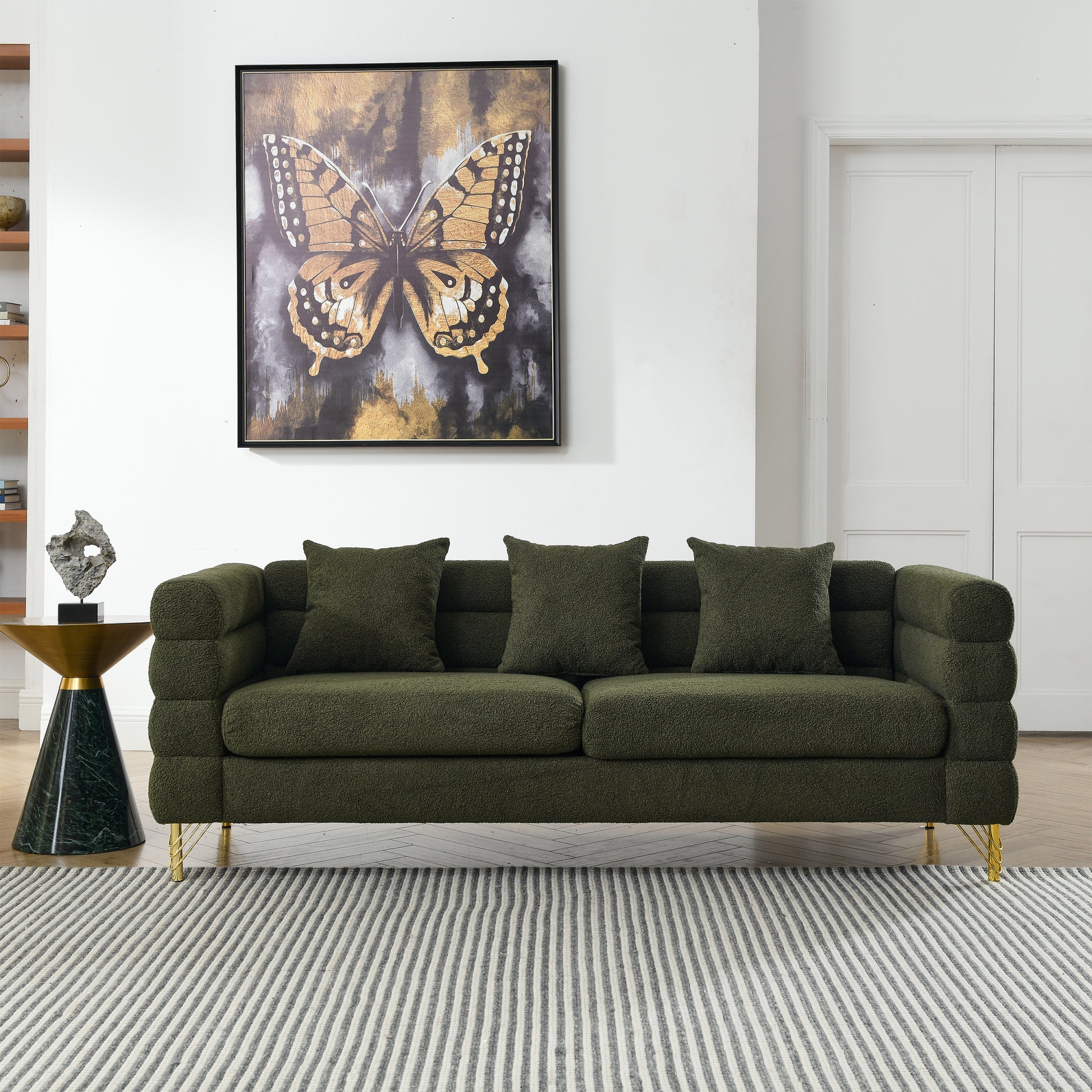 81Inch Oversized 3 Seater Sectional Sofa, Living Room Comfort Fabric Sectional Sofa Deep Seating Sectional Sofa, Soft Sitting With 3 Pillows For Living Room, Bedroom, Office Green Teddy W834S00033 Green Primary Living Space American Design Foam Fabric 3