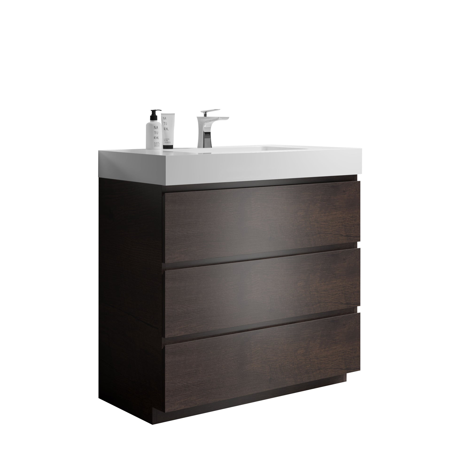 Alice 36" Walnut Bathroom Vanity With Sink, Large Storage Freestanding Bathroom Vanity For Modern Bathroom, One Piece White Sink Basin Without Drain And Faucet, Pre Assembled White Walnut Melamine