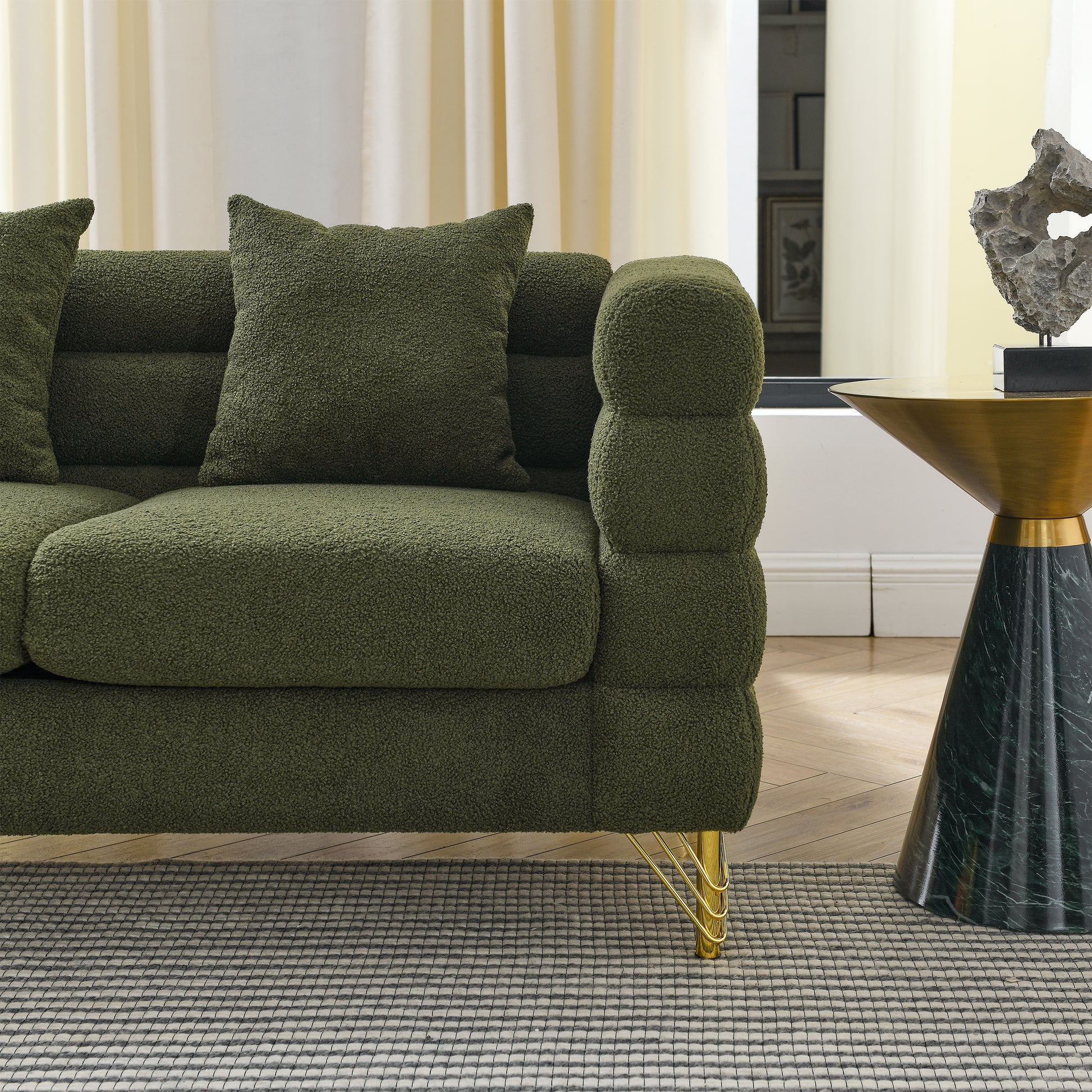 3 Seater 2 Seater Combination Sofa.Green Teddy Green Primary Living Space American Design Foam Fabric