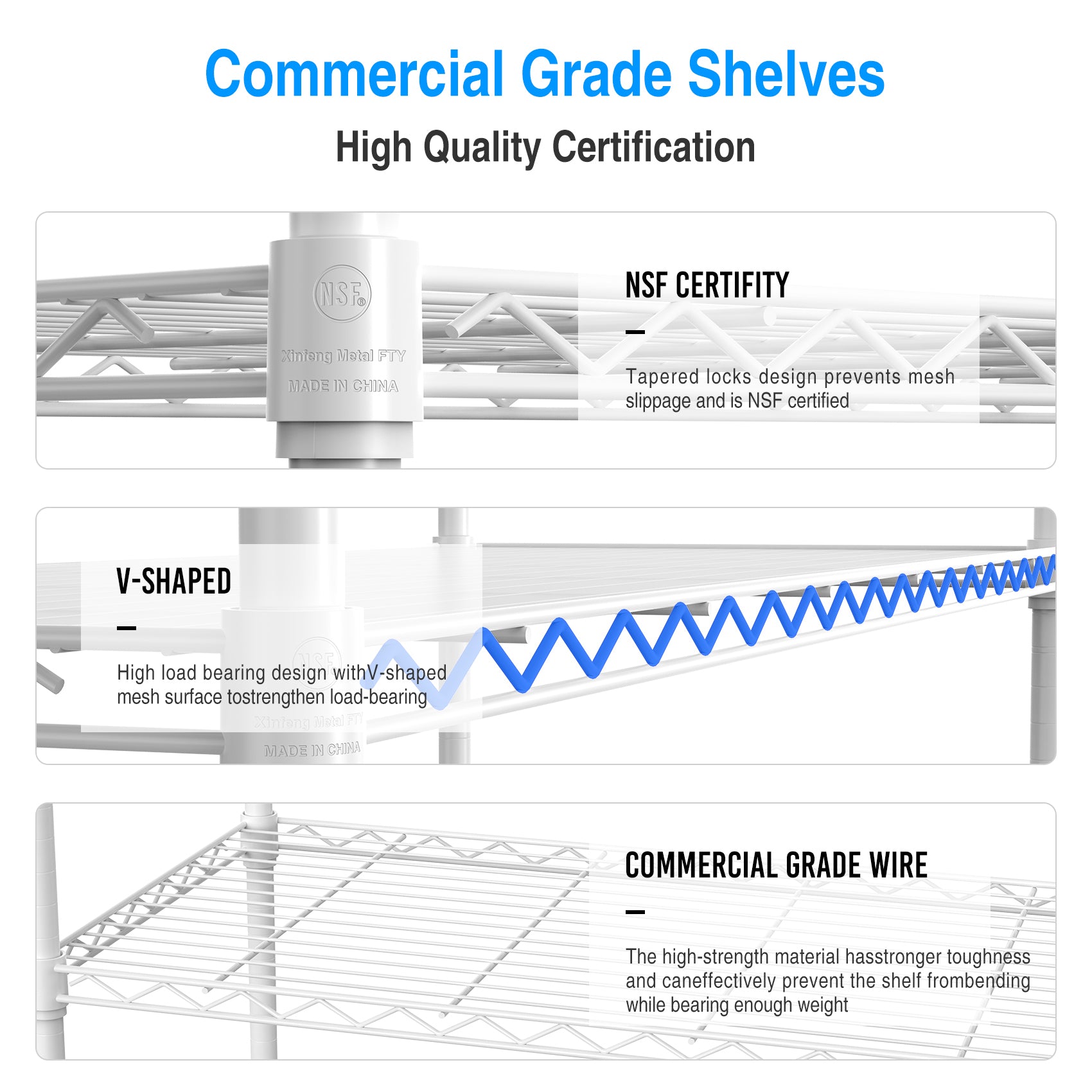 3 Tier Wire Shelving Unit, 1050 Lbs Nsf Height Adjustable Metal Garage Storage Shelves, Heavy Duty Storage Wire Rack Metal Shelves White White Iron Plastic