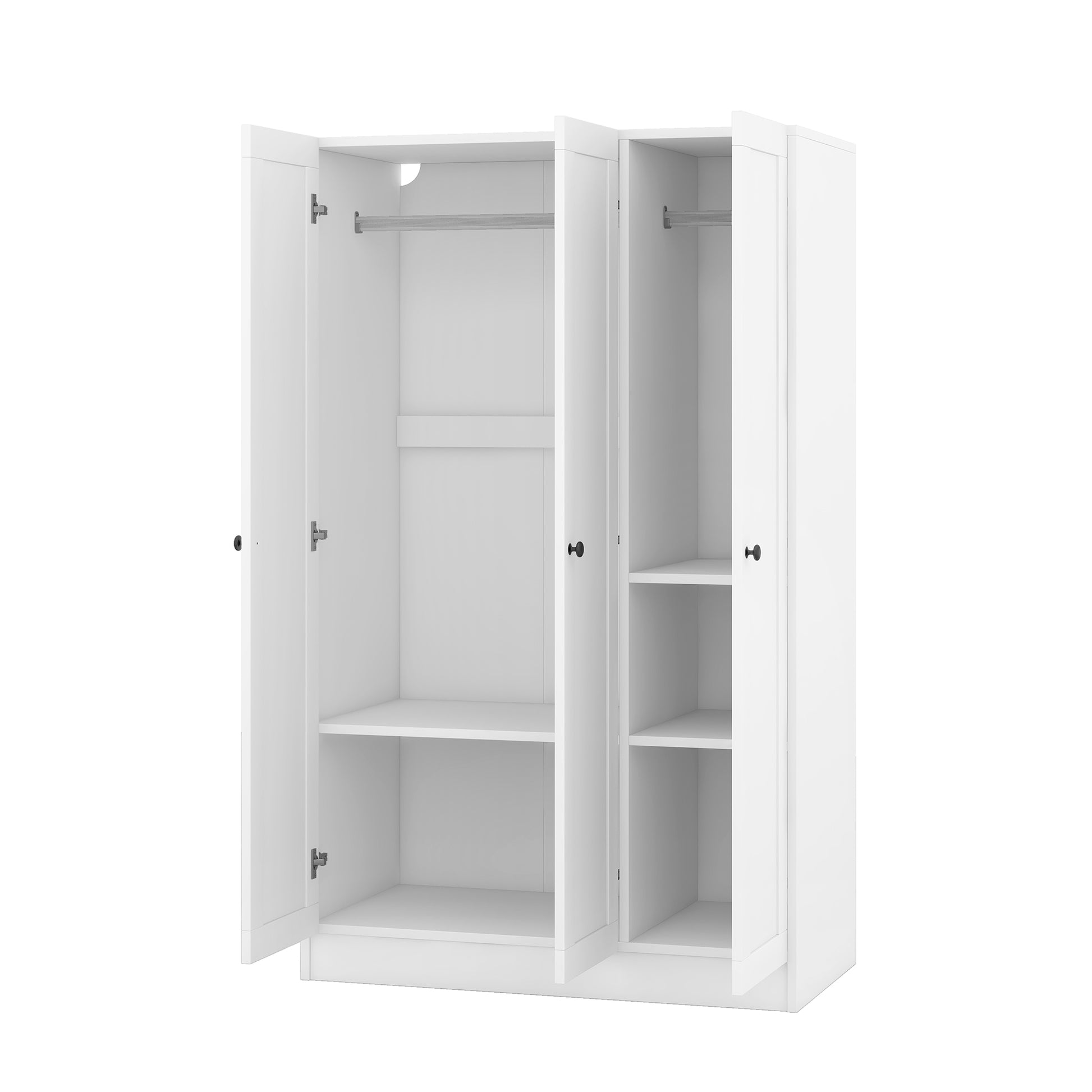 3 Door Shutter Wardrobe With Shelves, White Hinged White White Shelf Bedroom Contemporary 3 Mdf