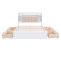 Wood Queen Size Platform Bed With Storage Headboard, Shelves And 4 Drawers, White Box Spring Not Required Queen White Wood Bedroom Bed Frame Solid Wood Mdf