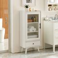 Modern Bathroom Storage Cabinet & Floor Standing Cabinet With Glass Door With Double Adjustable Shelves And One Drawer, Extra Storage Space On Top, White 19.75