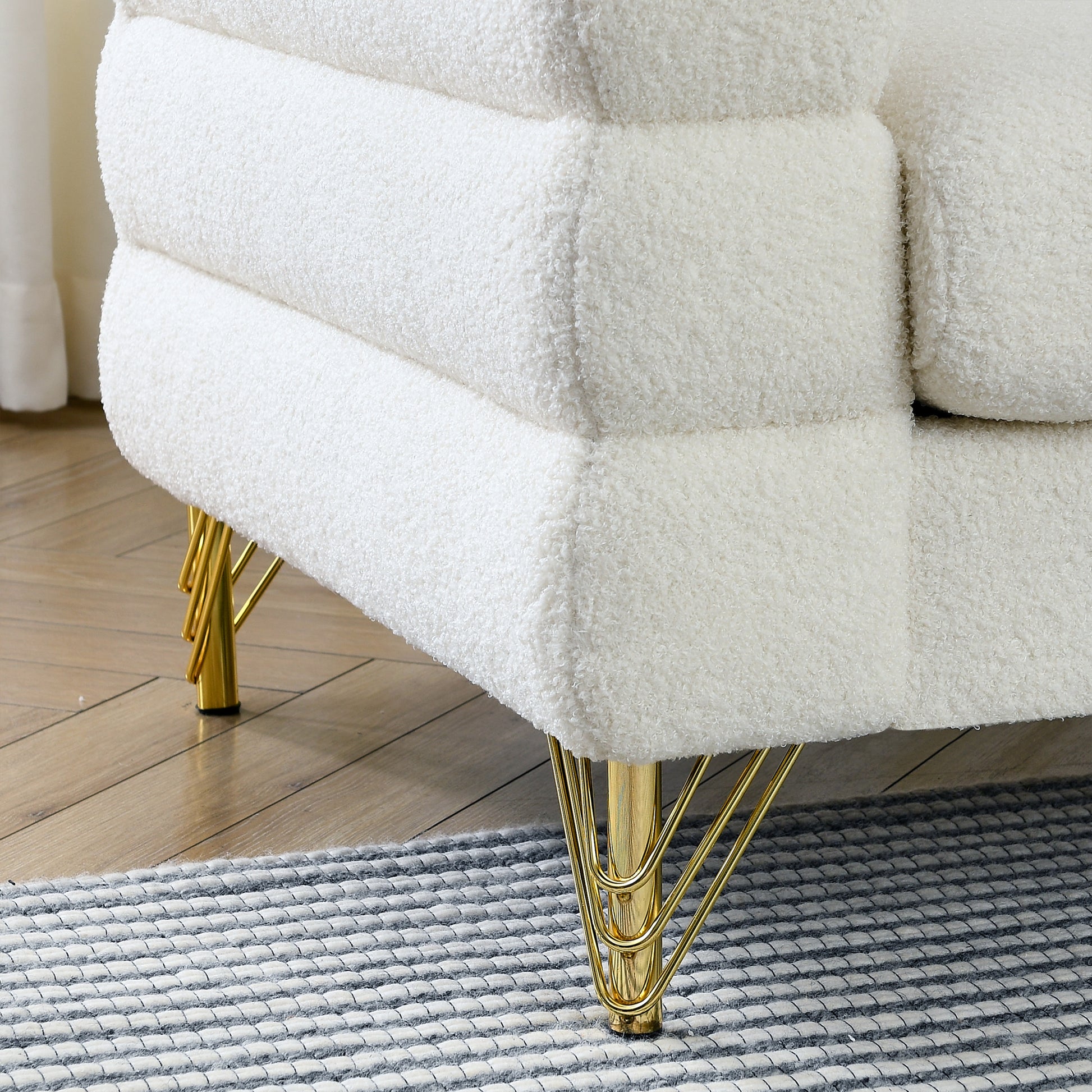 81 Inch Oversized 3 Seater Sectional Sofa, Living Room Comfort Fabric Sectional Sofa Deep Seating Sectional Sofa, Soft Sitting With 3 Pillows For Living Room,Bedroom,White Teddy Ivory W834S00036 Ivory Primary Living Space American Design Foam Fabric 3