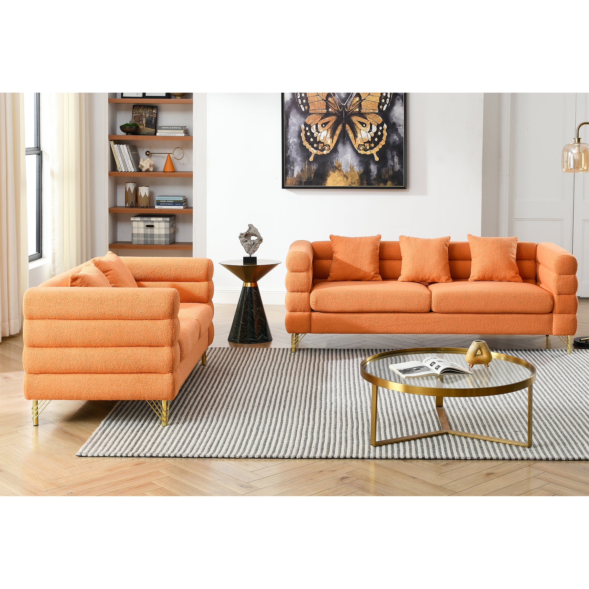 3 Seater 2 Seater Combination Sofa.Orange Teddy Orange Primary Living Space American Design Foam Fabric