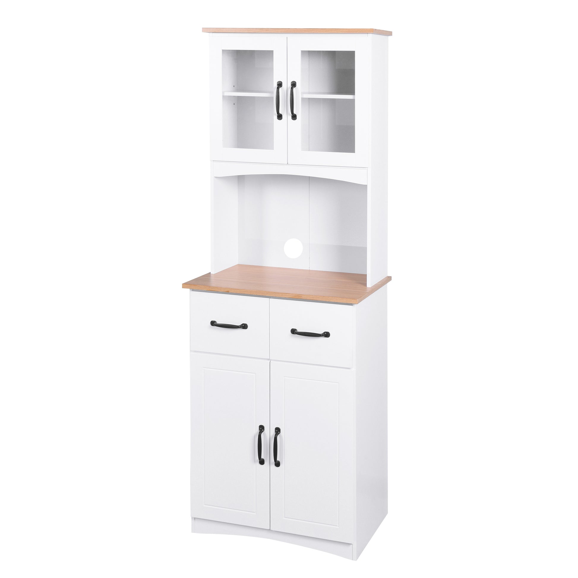 Wooden Kitchen Cabinet White Pantry Room Storage Microwave Cabinet With Framed Glass Doors And Drawer White Mdf