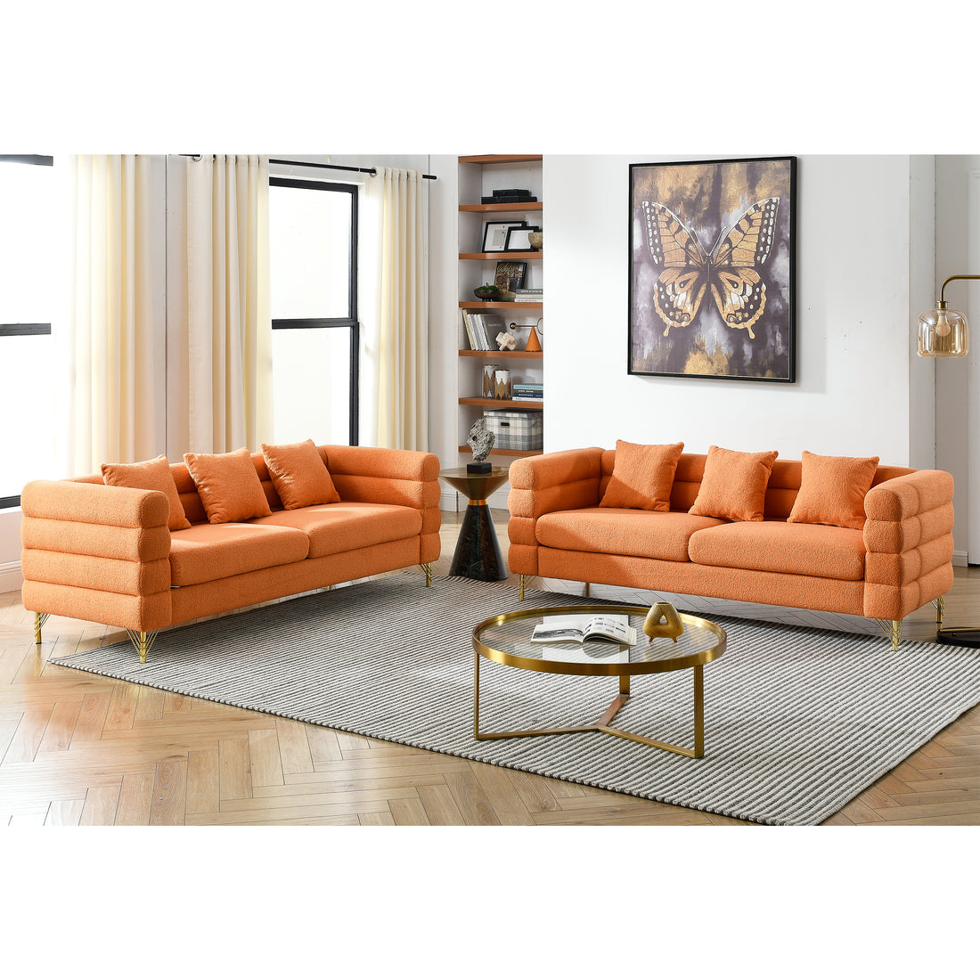 3 Seater 3 Seater Combination Sofa.Orange Teddy Orange Primary Living Space American Design Foam Fabric