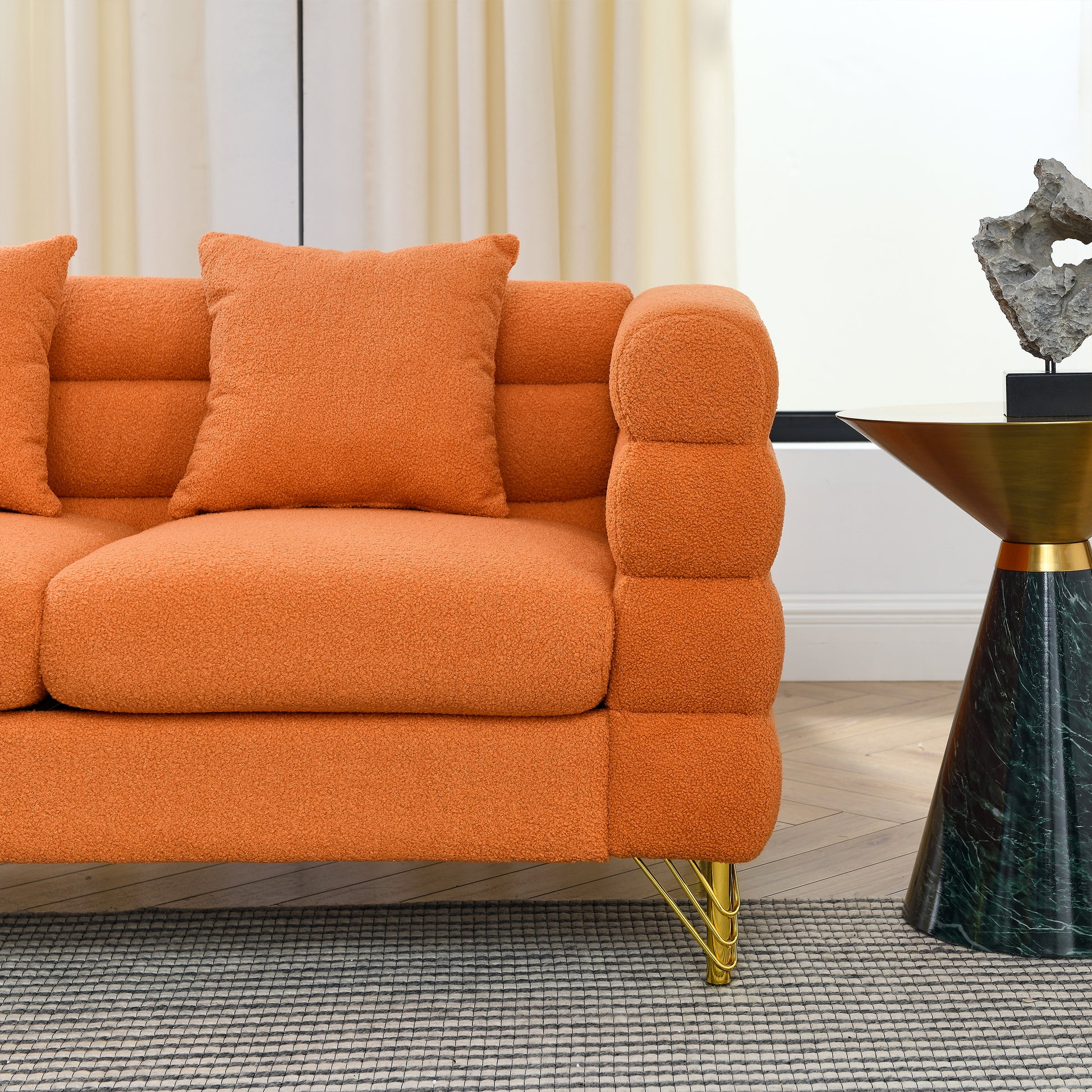 3 Seater 2 Seater Combination Sofa.Orange Teddy Orange Primary Living Space American Design Foam Fabric