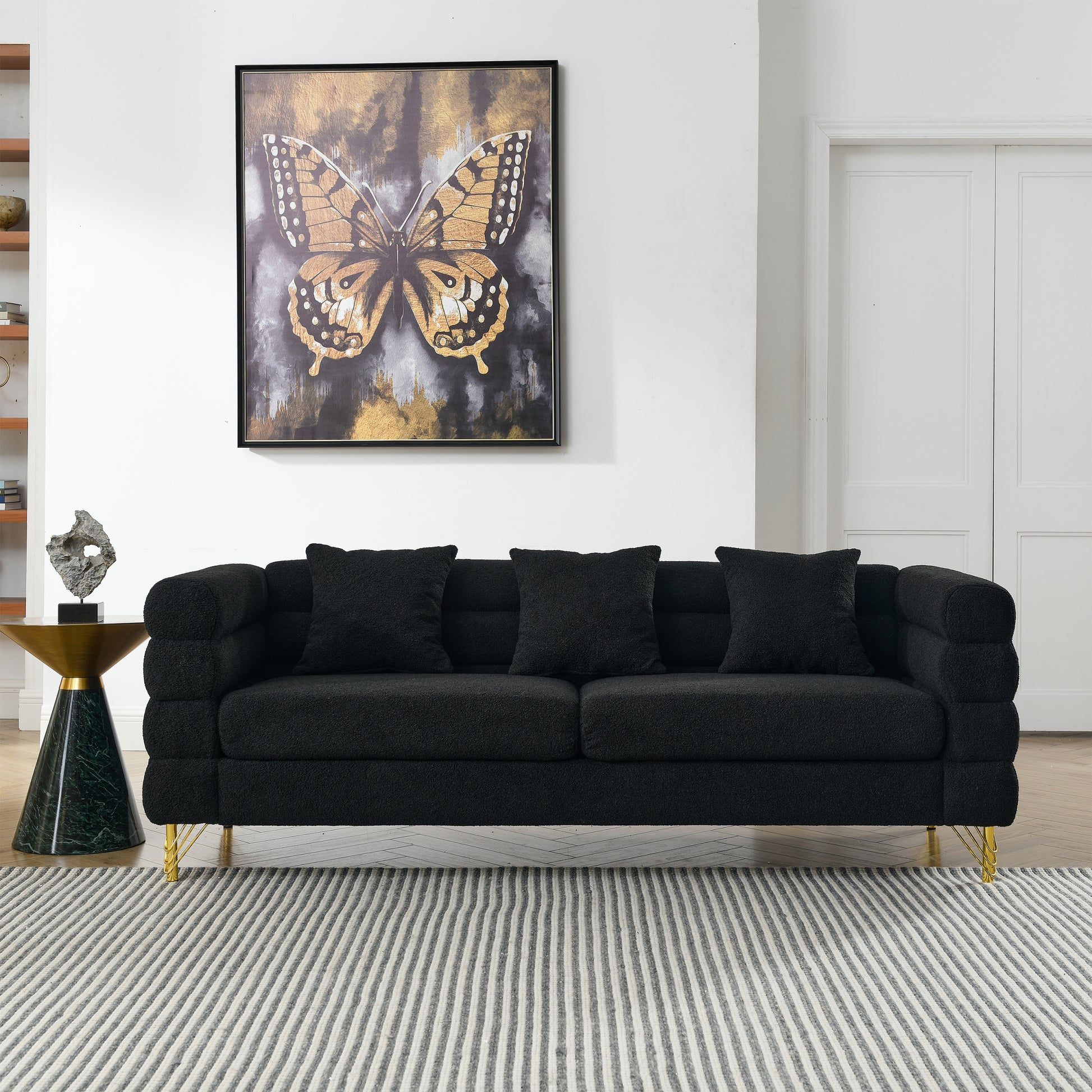 3 Seater 3 Seater Combination Sofa.Black Teddy Black Primary Living Space American Design Foam Fabric