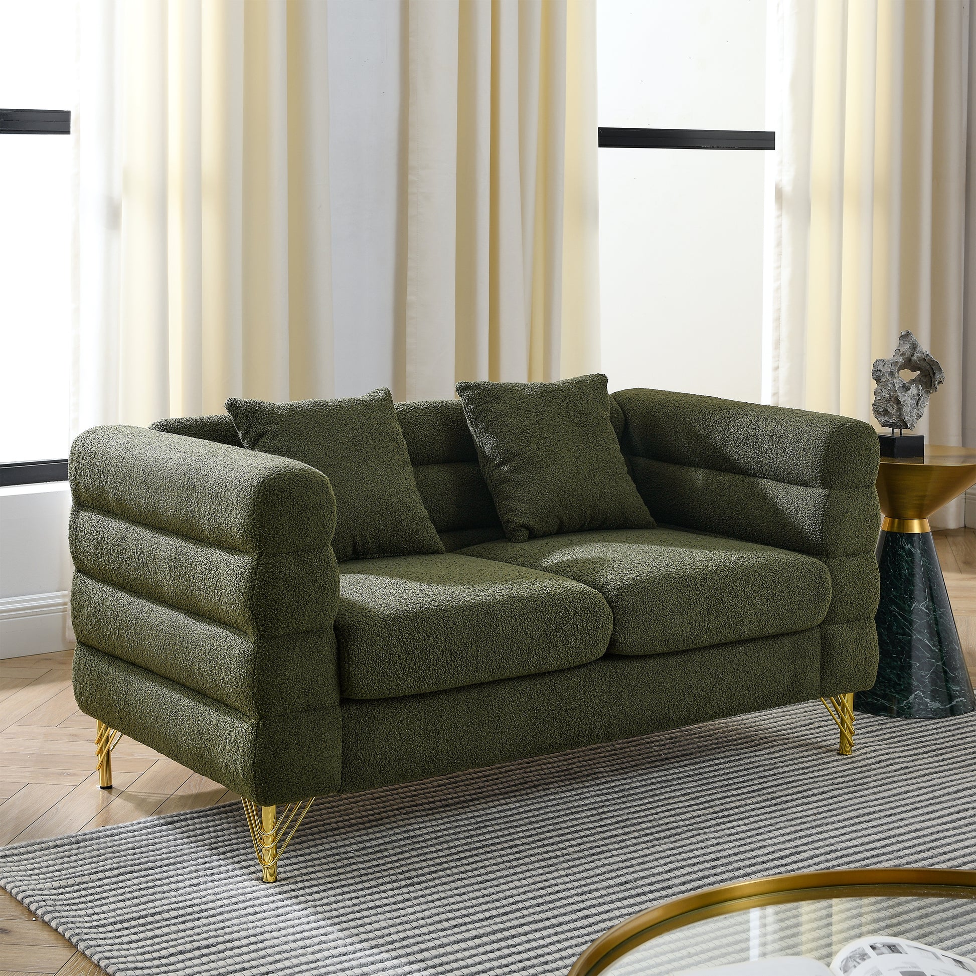 3 Seater 2 Seater Combination Sofa.Green Teddy Green Primary Living Space American Design Foam Fabric