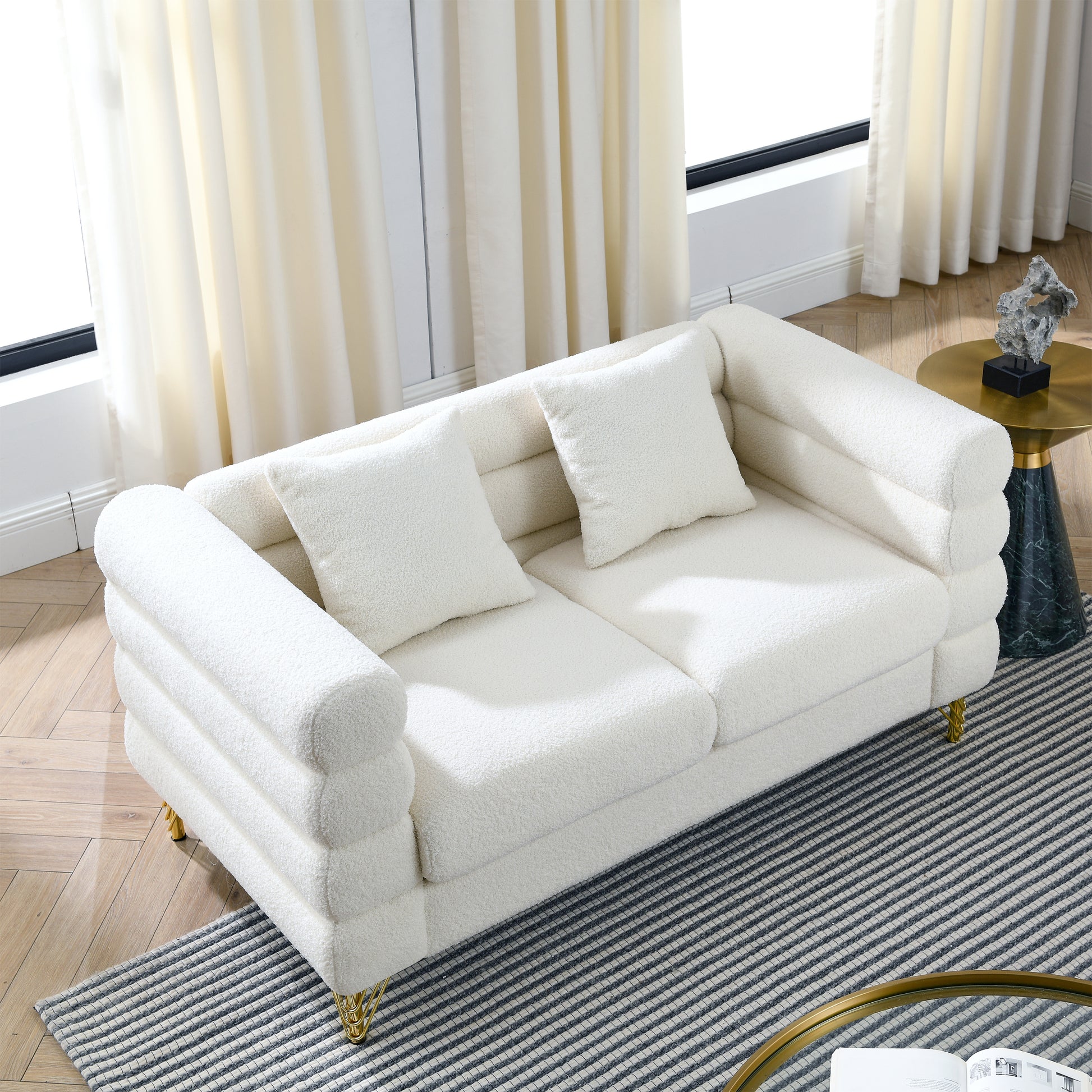 3 Seater 3 Seater Combination Sofa.White Teddy Ivory White Teddy Primary Living Space American Design Foam Fabric